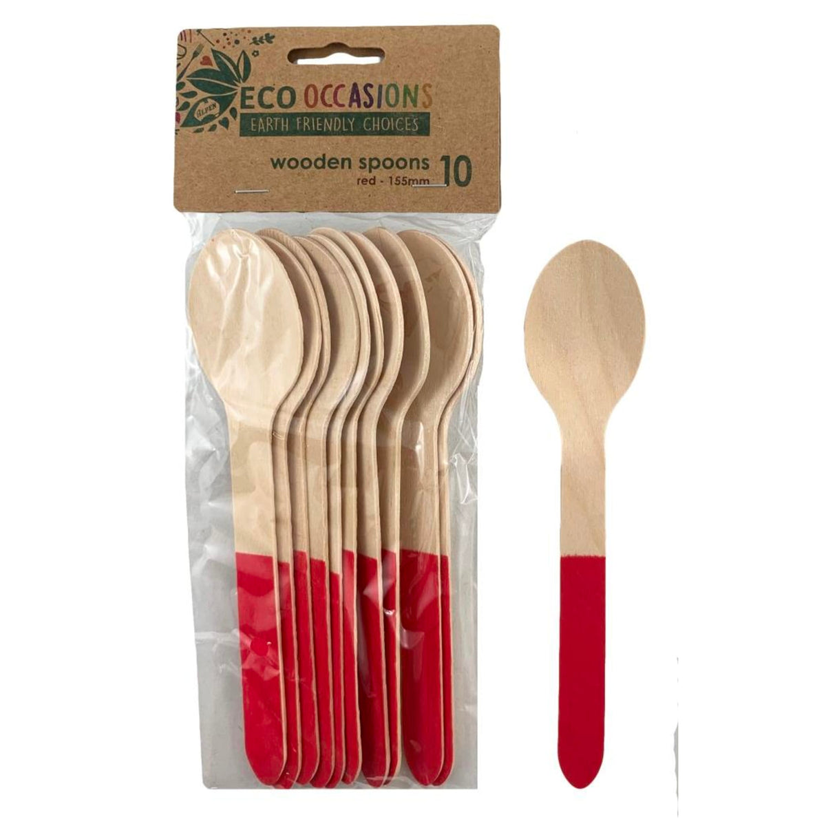 Eco Collection Wooden Spoons Red (10 Pack)