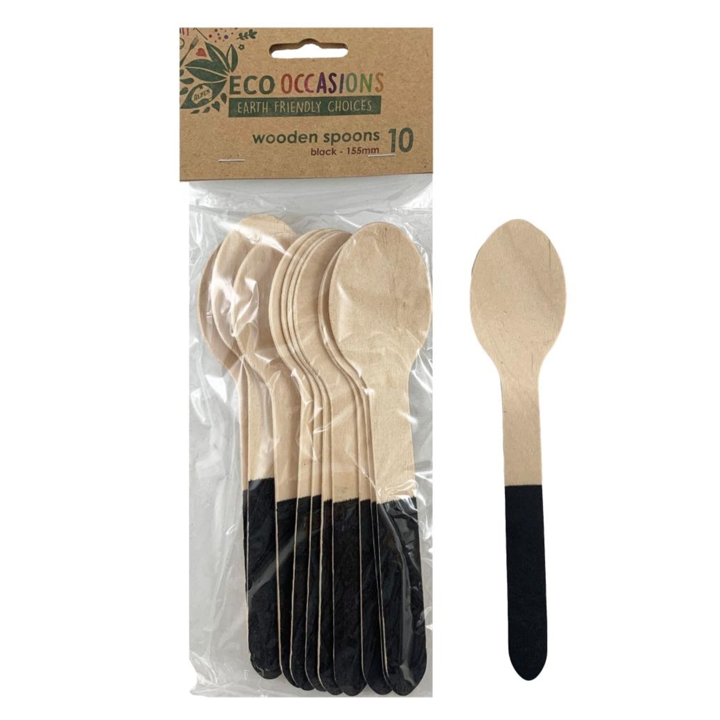 Eco Collection Wooden Spoons Black (10 Pack)