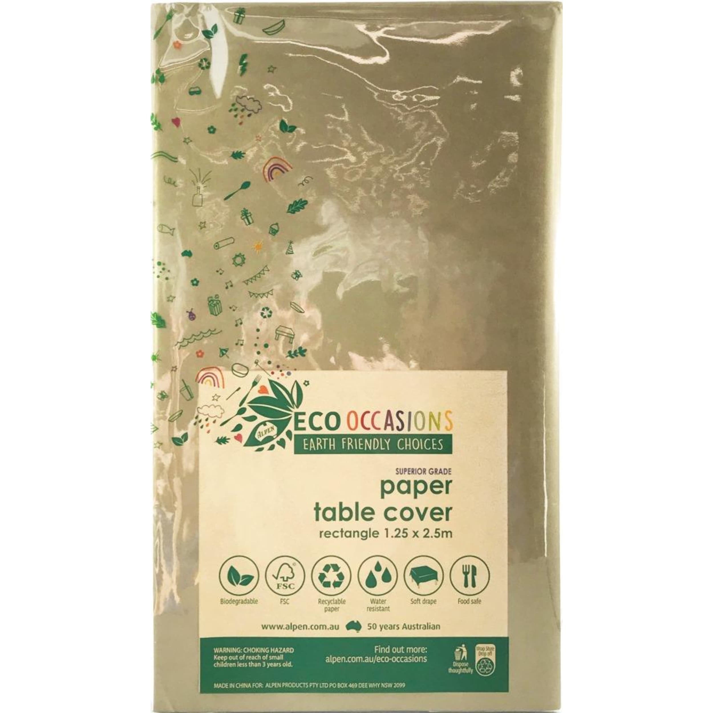 Eco Collection Tablecover Paper Rectangle 250x125cm Gold