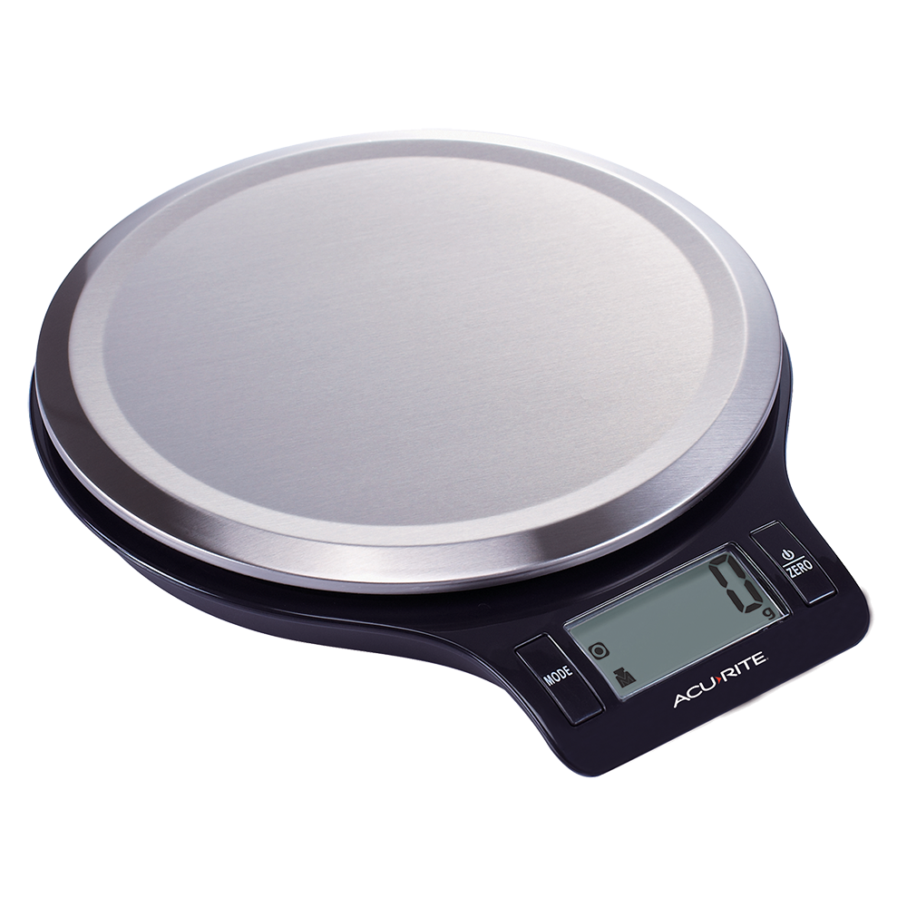 Acurite Round Stainless Steel Digital Kitchen Scale 1g/5kg - Black