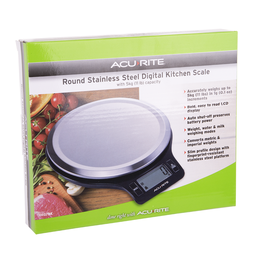 Acurite Round Stainless Steel Digital Kitchen Scale 1g/5kg - Black