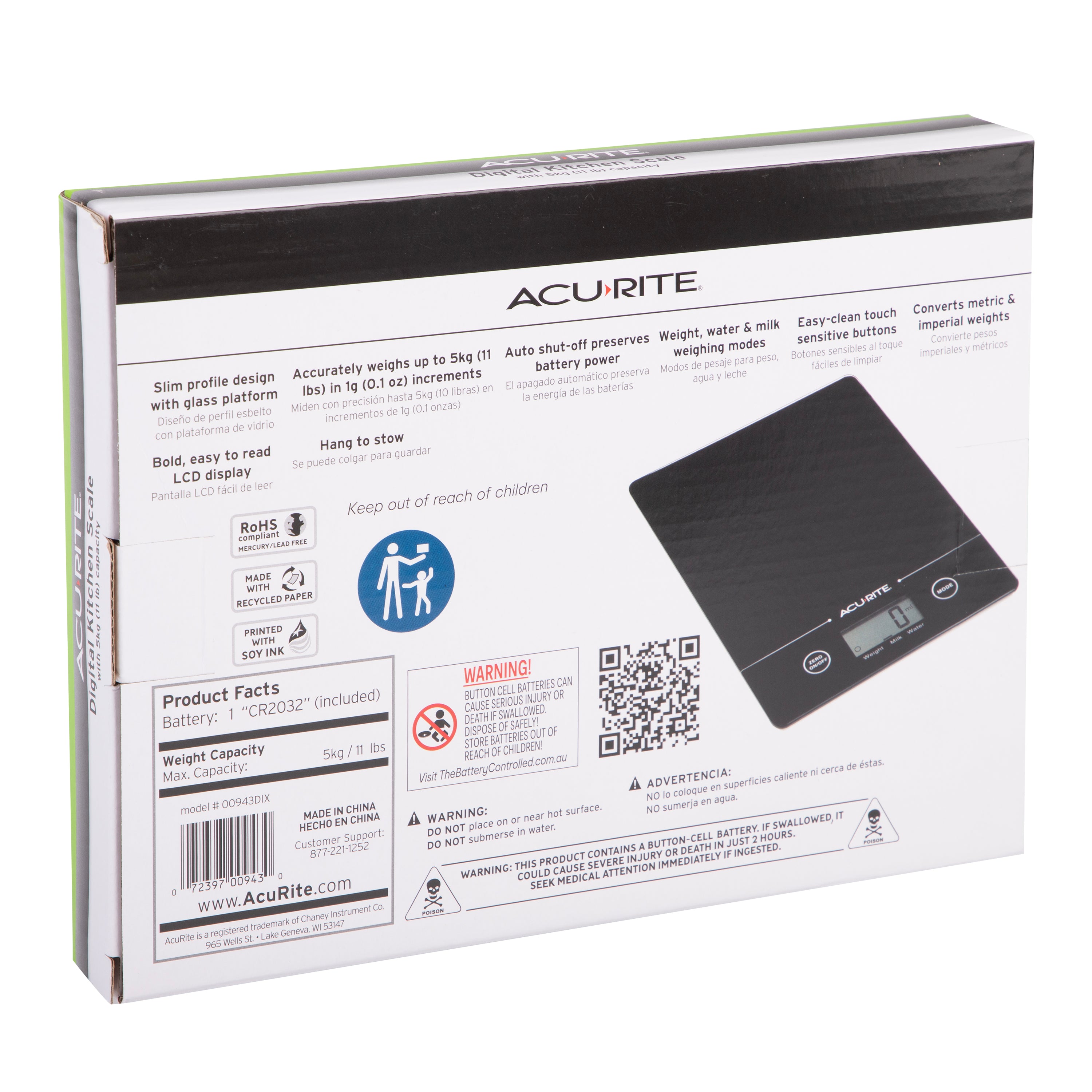 Acurite Slimline Digital Scale 1g/5kg - Black
