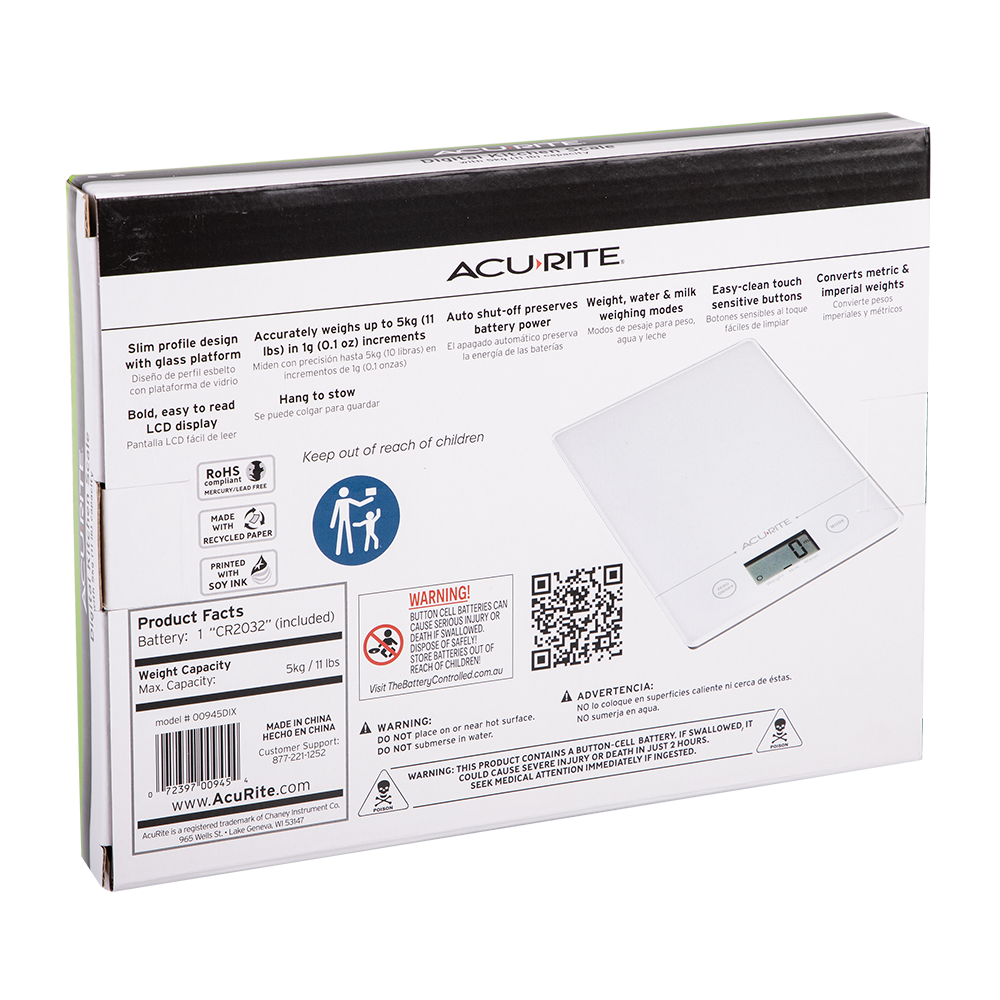 Acurite Slimline Digital Scale 1g/5kg - White