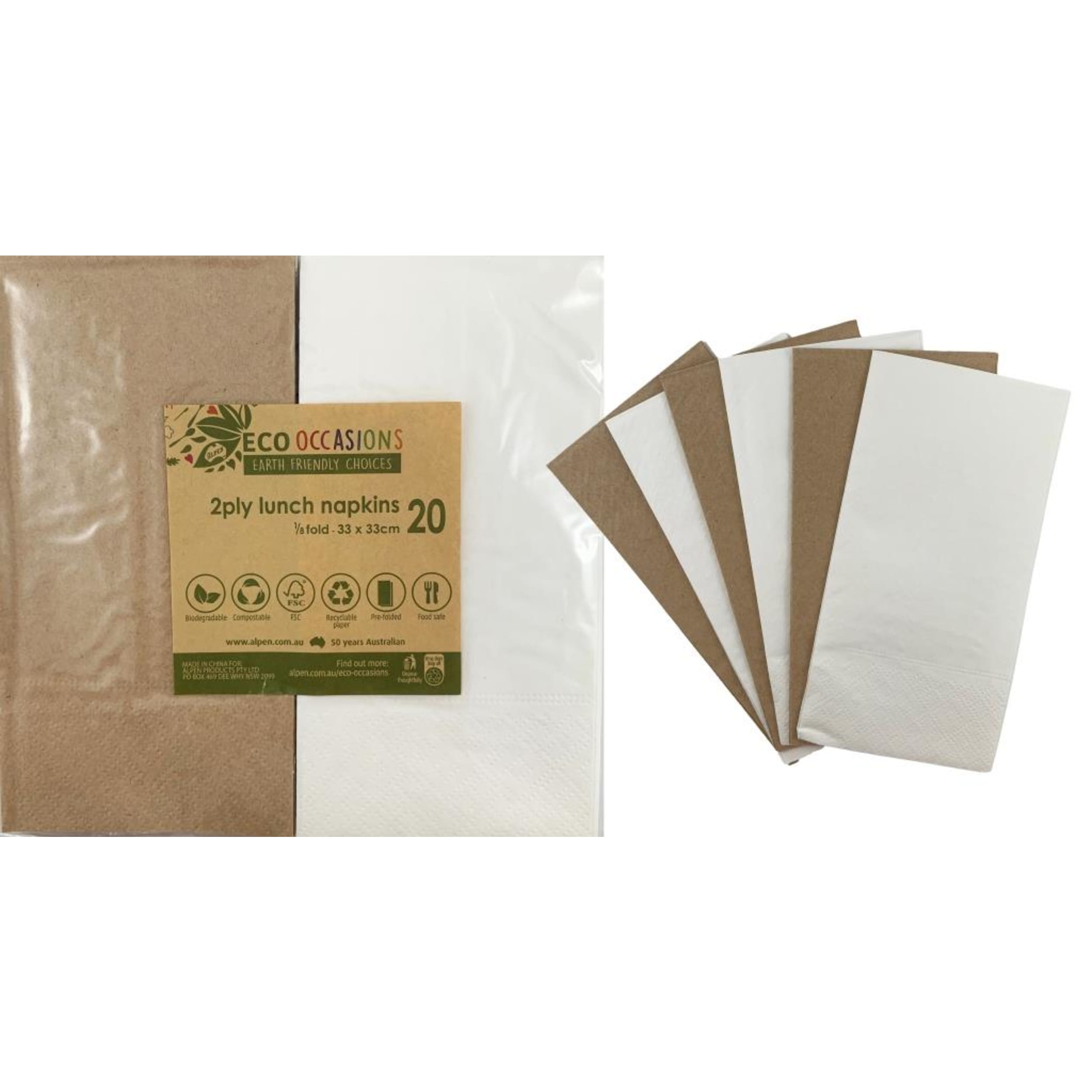 Catering Collection Napkins Lunch 1/8 fold White & Kraft (20 Pack)