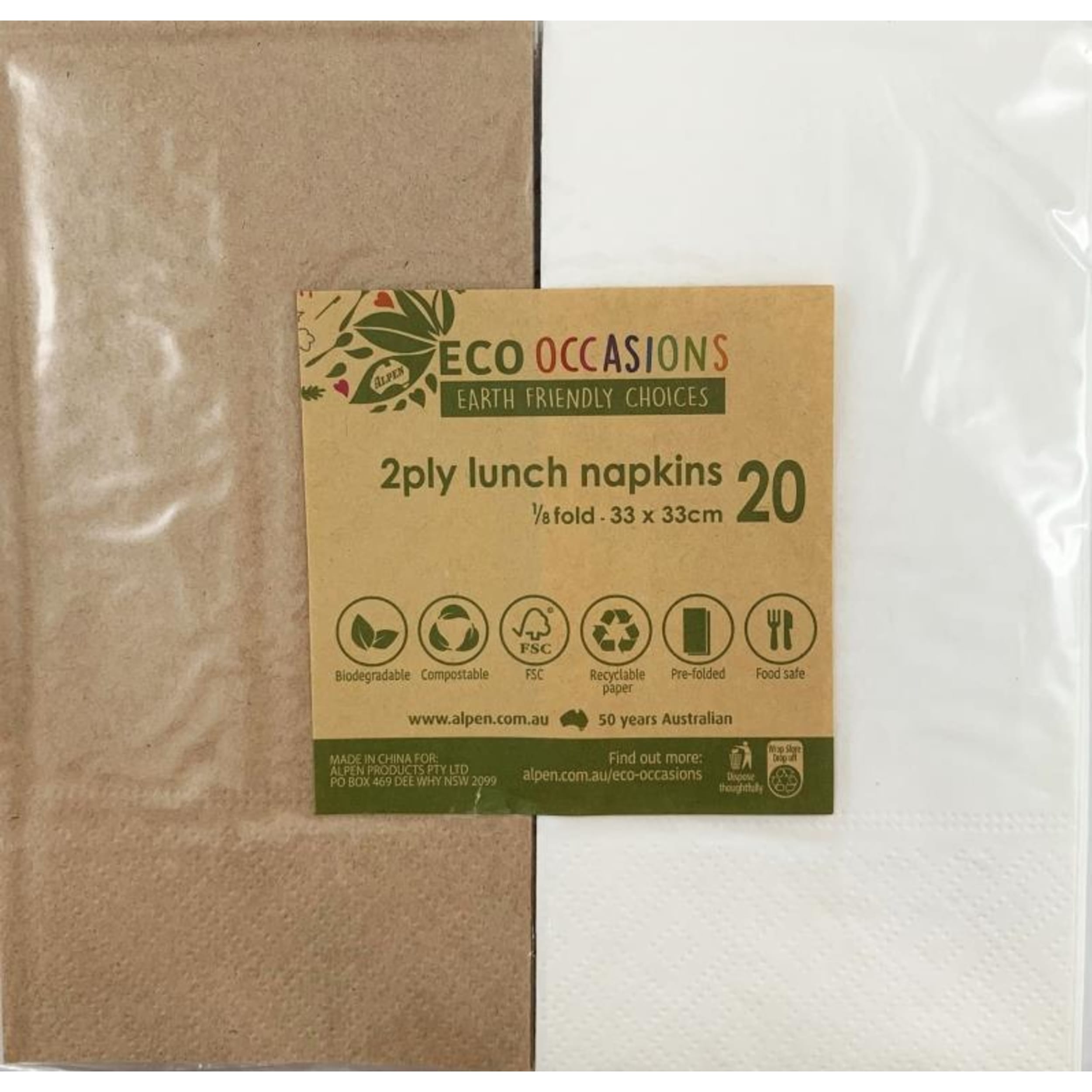 Catering Collection Napkins Lunch 1/8 fold White & Kraft (20 Pack)