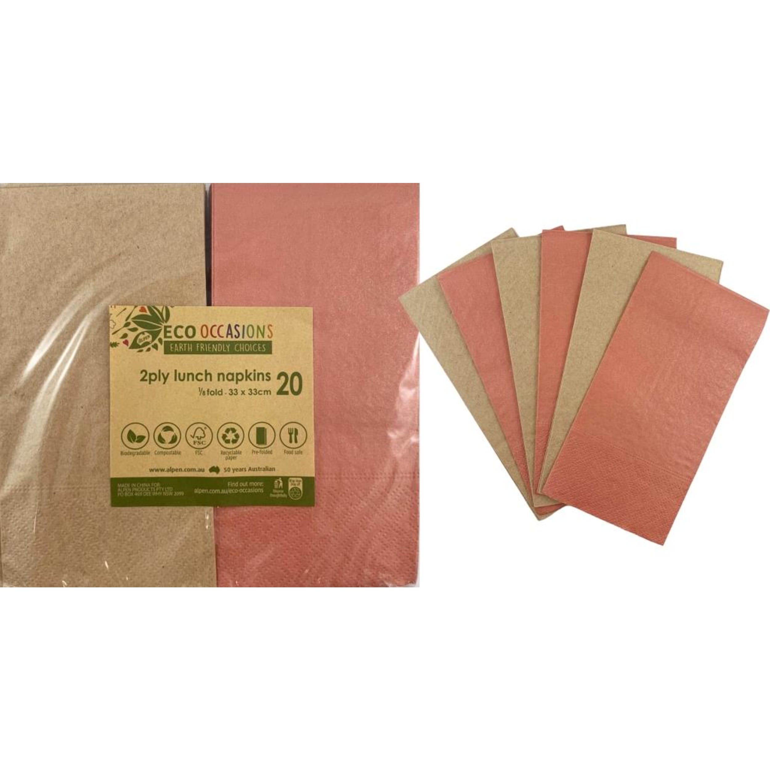 Catering Collection Napkins Lunch 1/8 fold Metallic Rose Gold & Kraft (20 Pack)