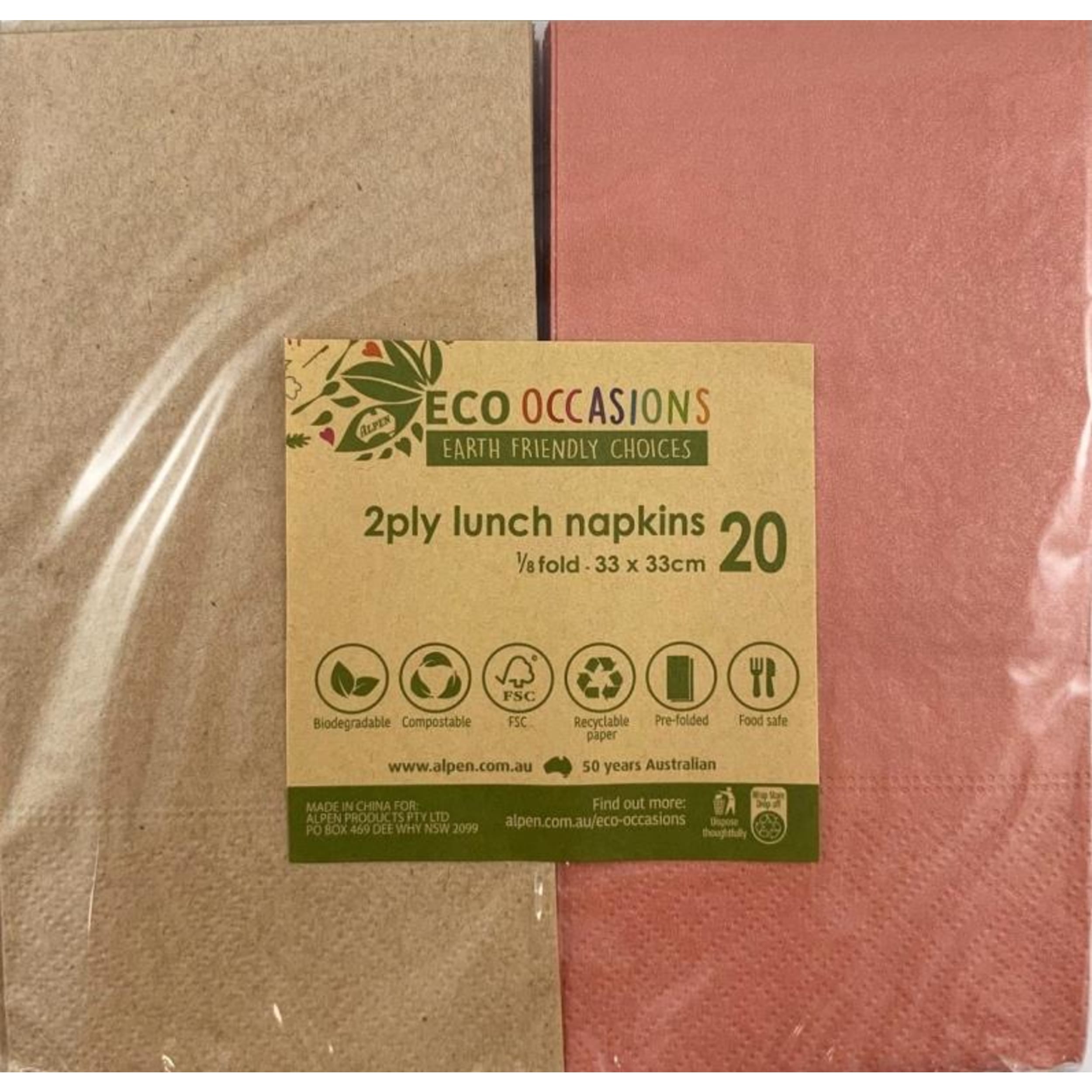 Catering Collection Napkins Lunch 1/8 fold Metallic Rose Gold & Kraft (20 Pack)