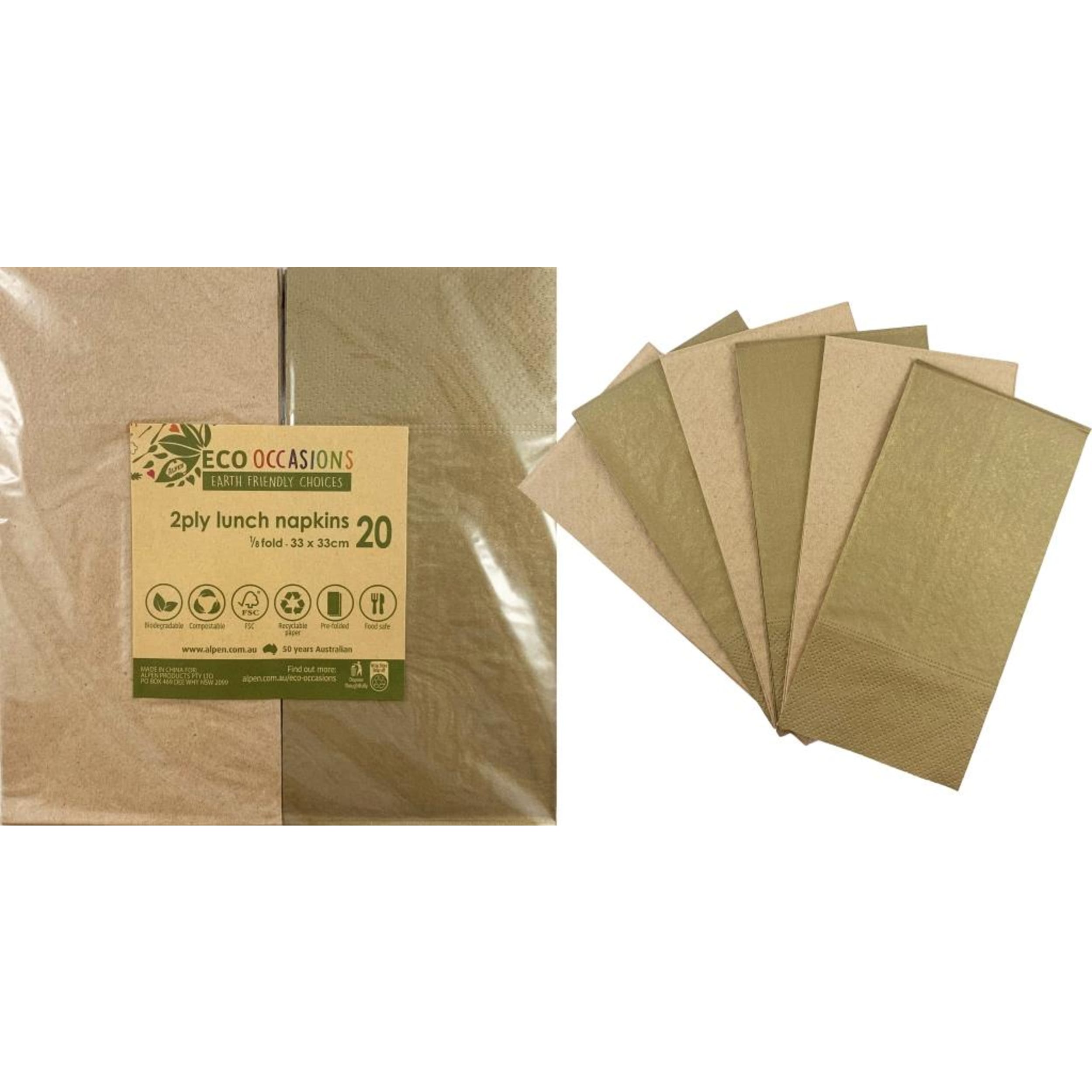 Catering Collection Napkins Lunch 1/8 fold Metallic Gold & Kraft (20 Pack)