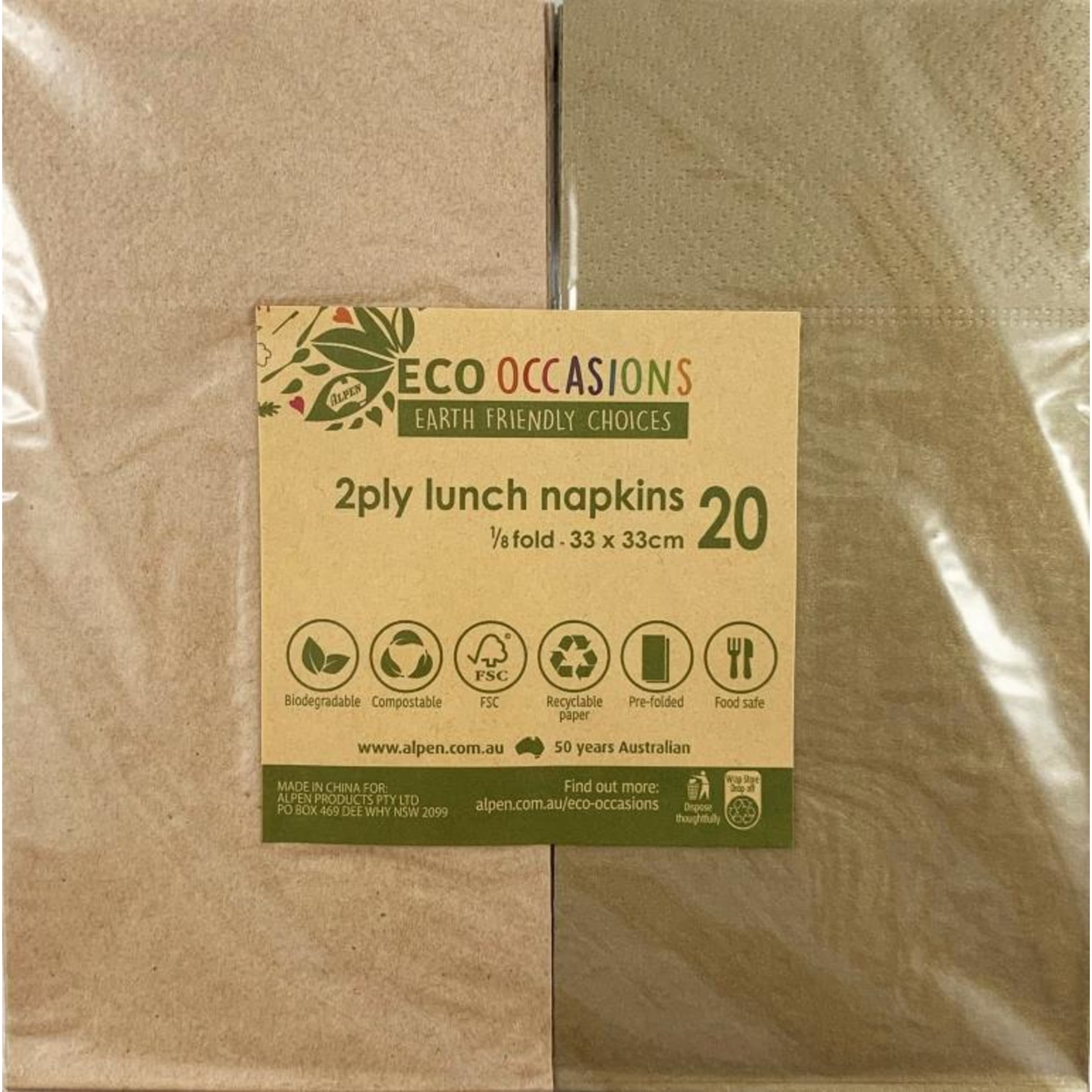 Catering Collection Napkins Lunch 1/8 fold Metallic Gold & Kraft (20 Pack)