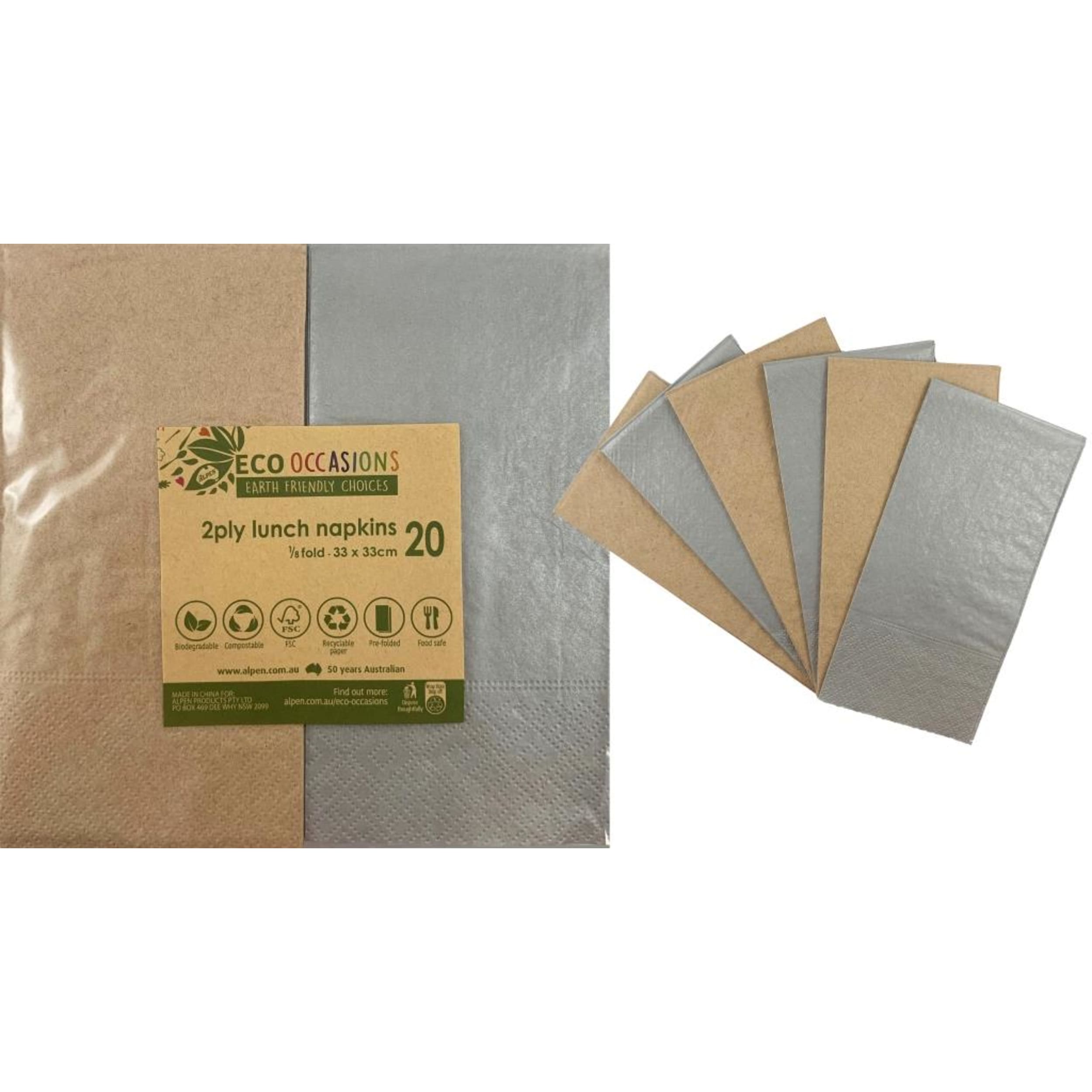 Catering Collection Napkins Lunch 1/8 fold Metallic Silver & Kraft (20 Pack)