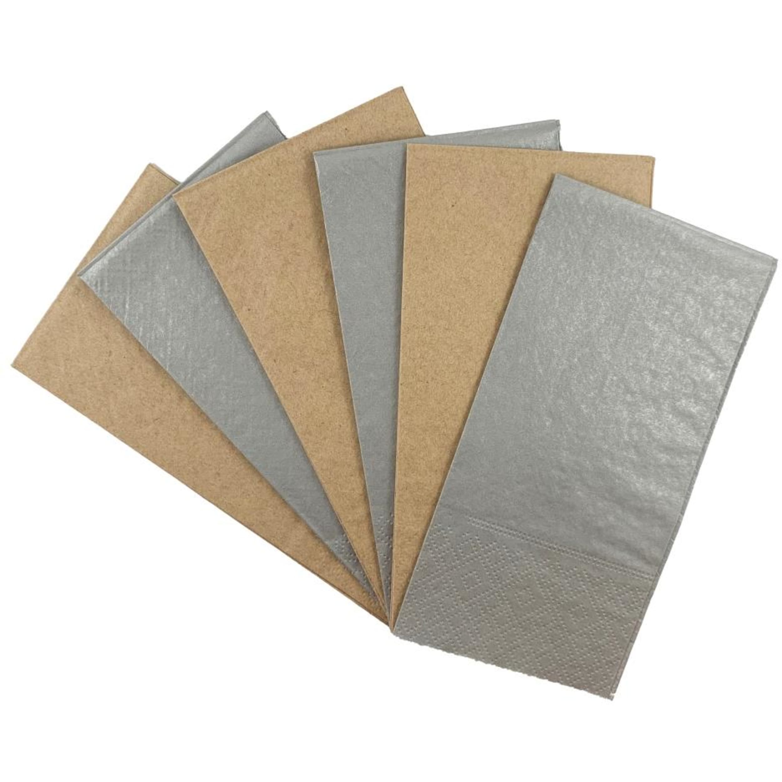 Catering Collection Napkins Lunch 1/8 fold Metallic Silver & Kraft (20 Pack)