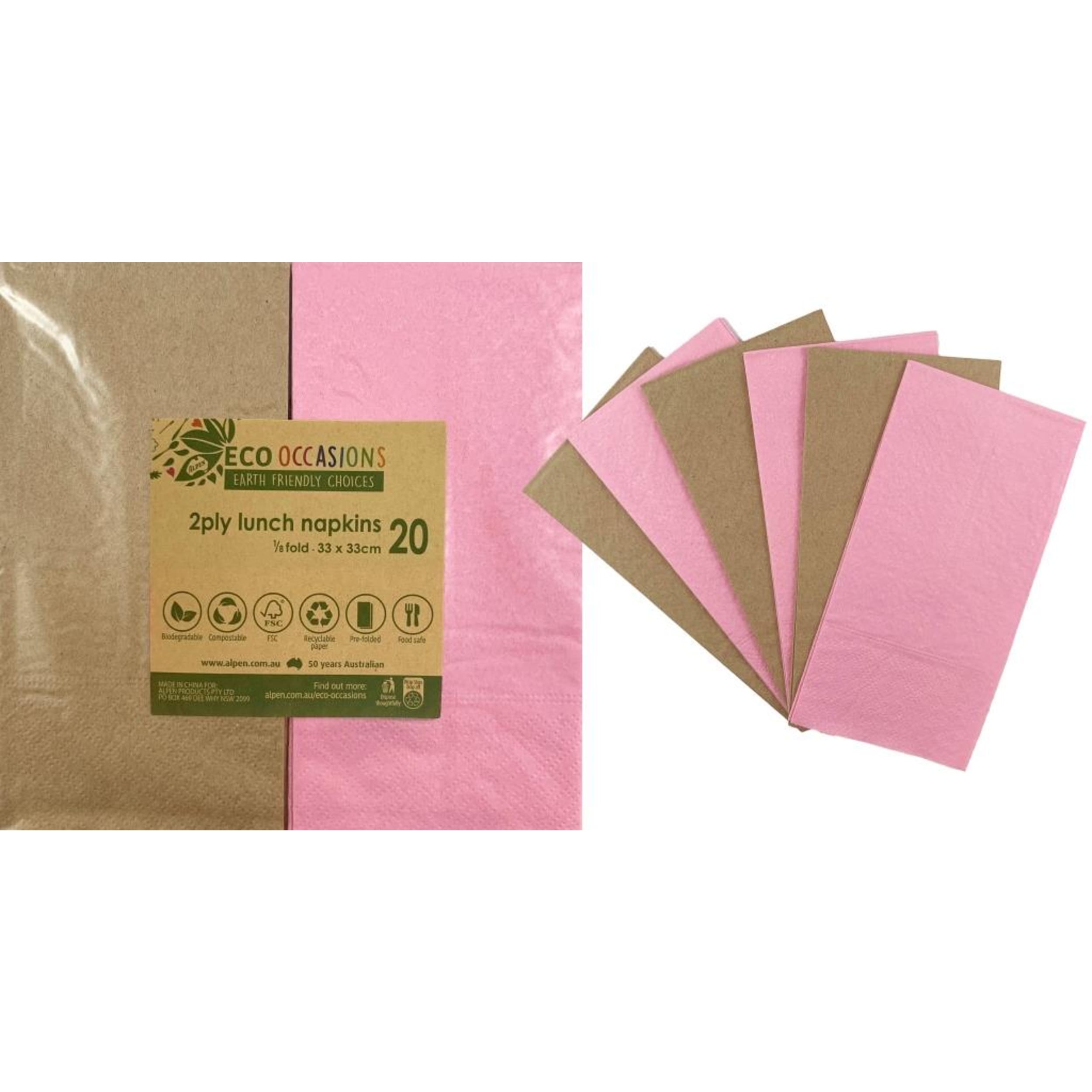 Catering Collection Napkins Lunch 1/8 fold Light Pink & Kraft (20 Pack)