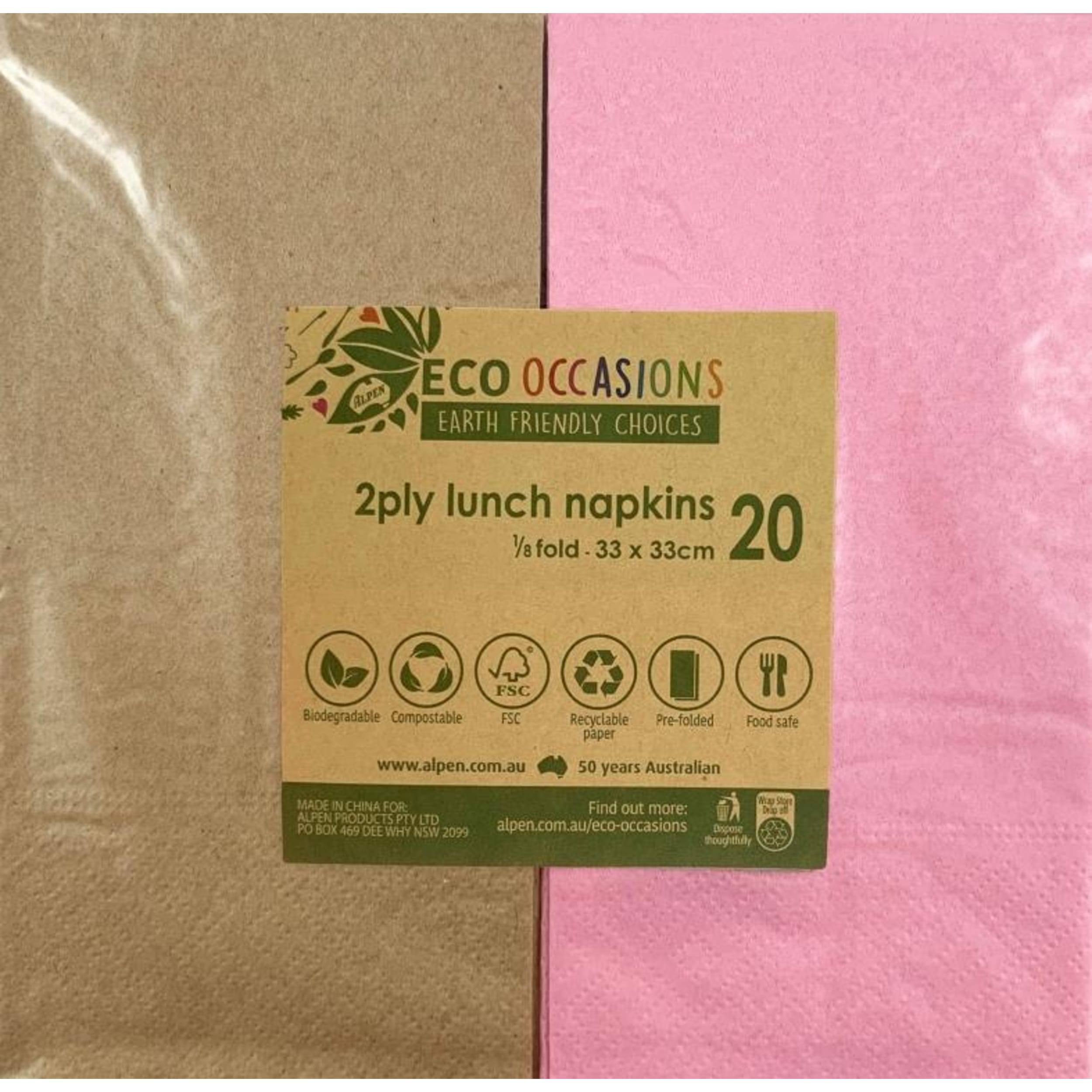 Catering Collection Napkins Lunch 1/8 fold Light Pink & Kraft (20 Pack)