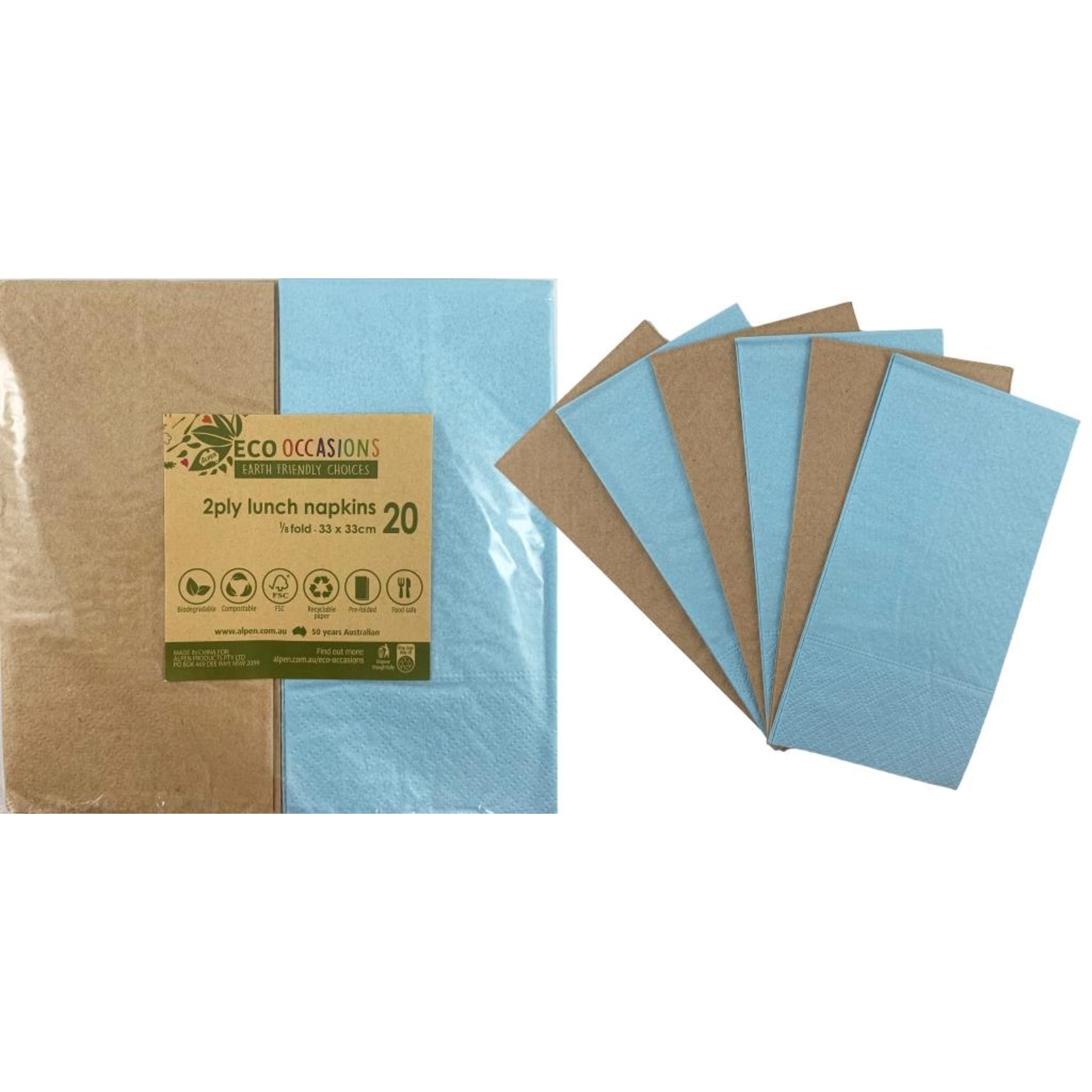 Catering Collection Napkins Lunch 1/8 fold Light Blue & Kraft (20 Pack)