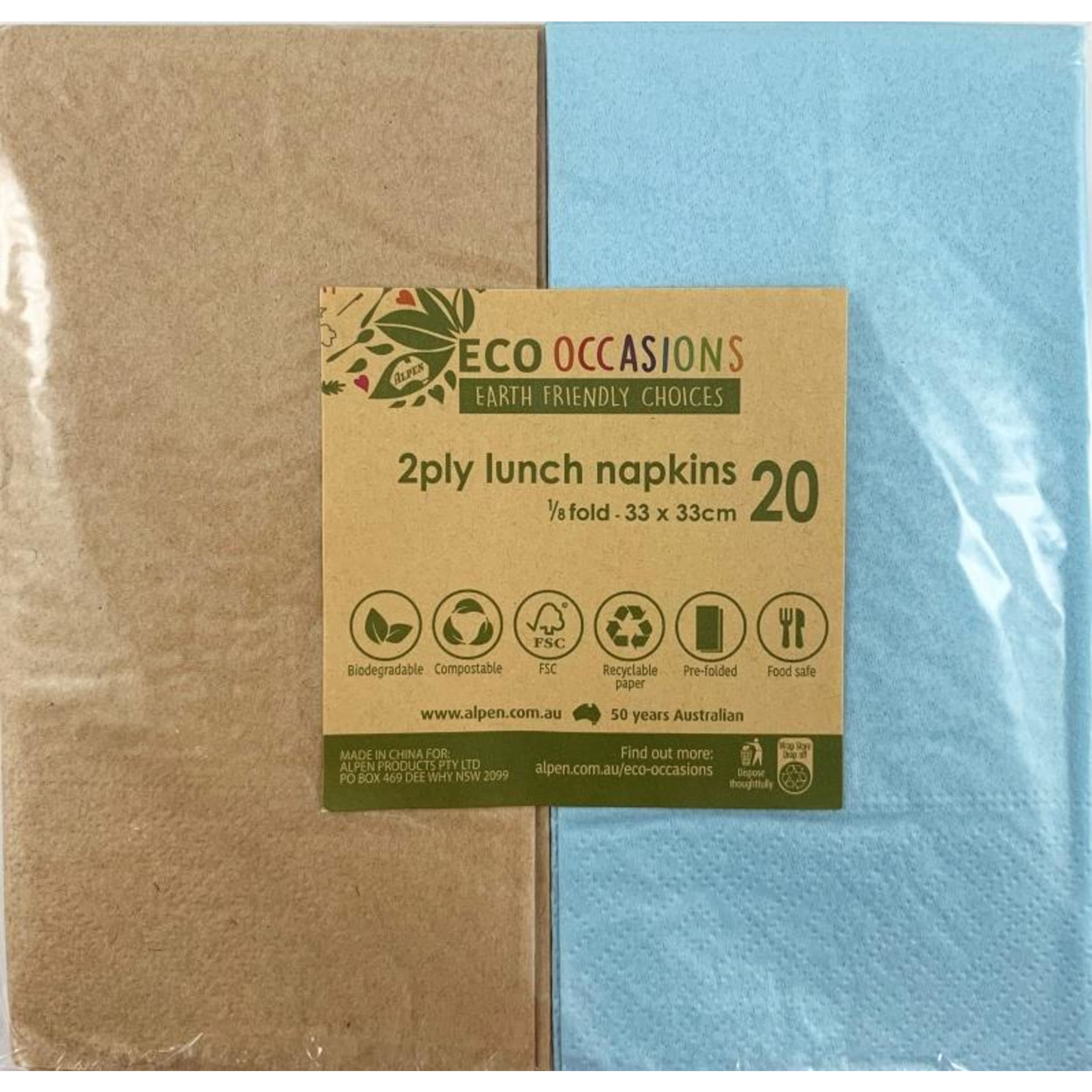 Catering Collection Napkins Lunch 1/8 fold Light Blue & Kraft (20 Pack)