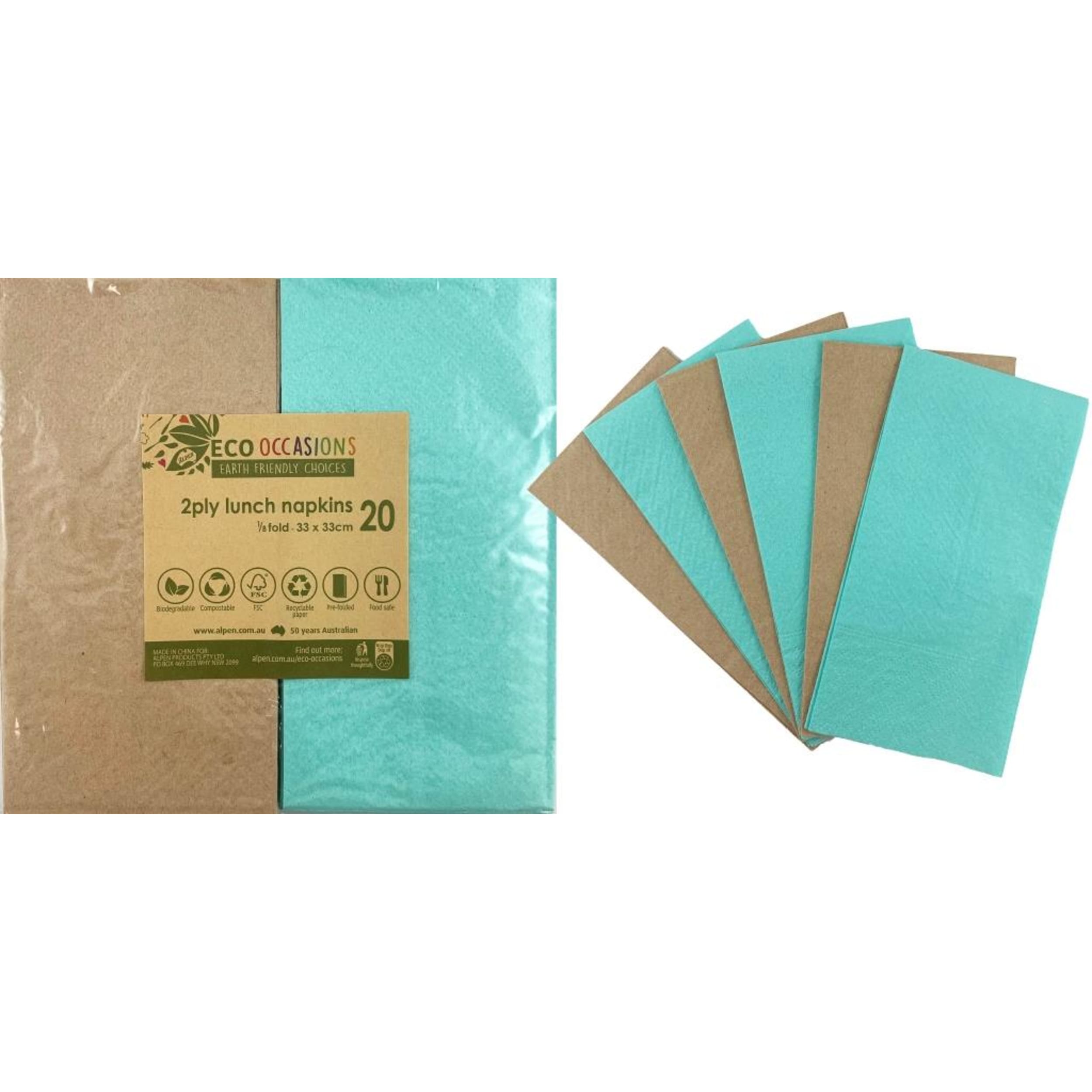 Catering Collection Napkins Lunch 1/8 fold Mint & Kraft (20 Pack)