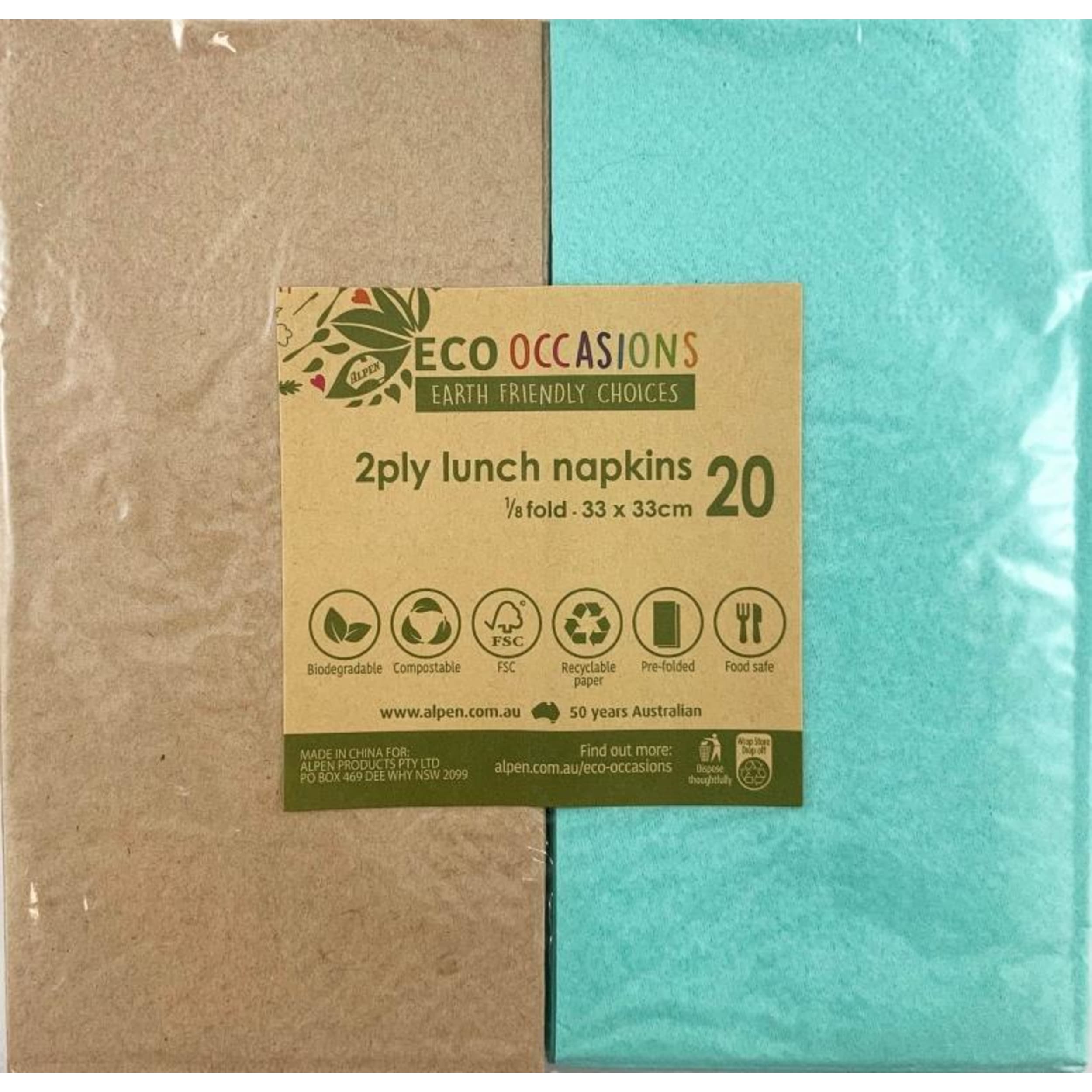 Catering Collection Napkins Lunch 1/8 fold Mint & Kraft (20 Pack)