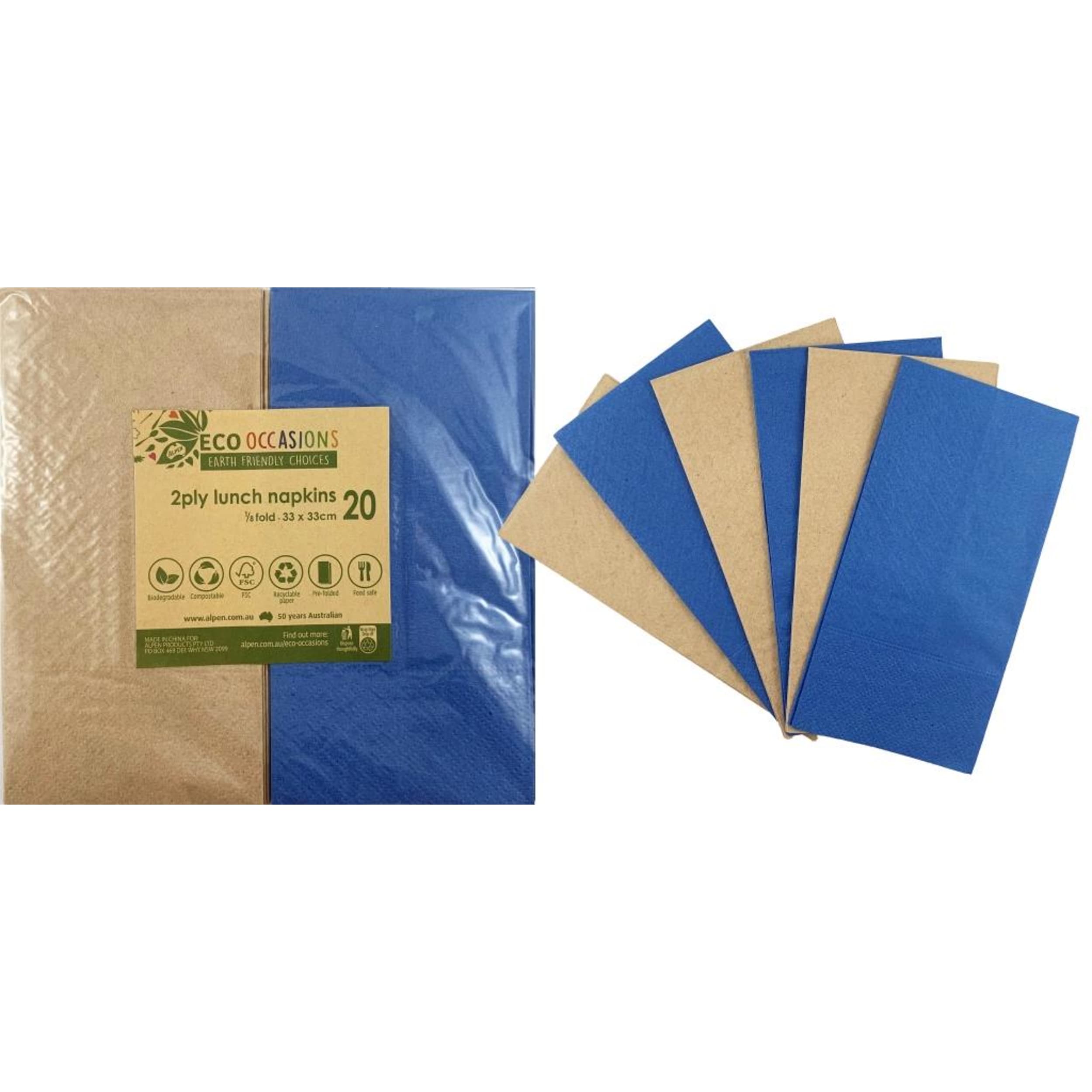 Catering Collection Napkins Lunch 1/8 fold Dark Blue & Kraft (20 Pack)