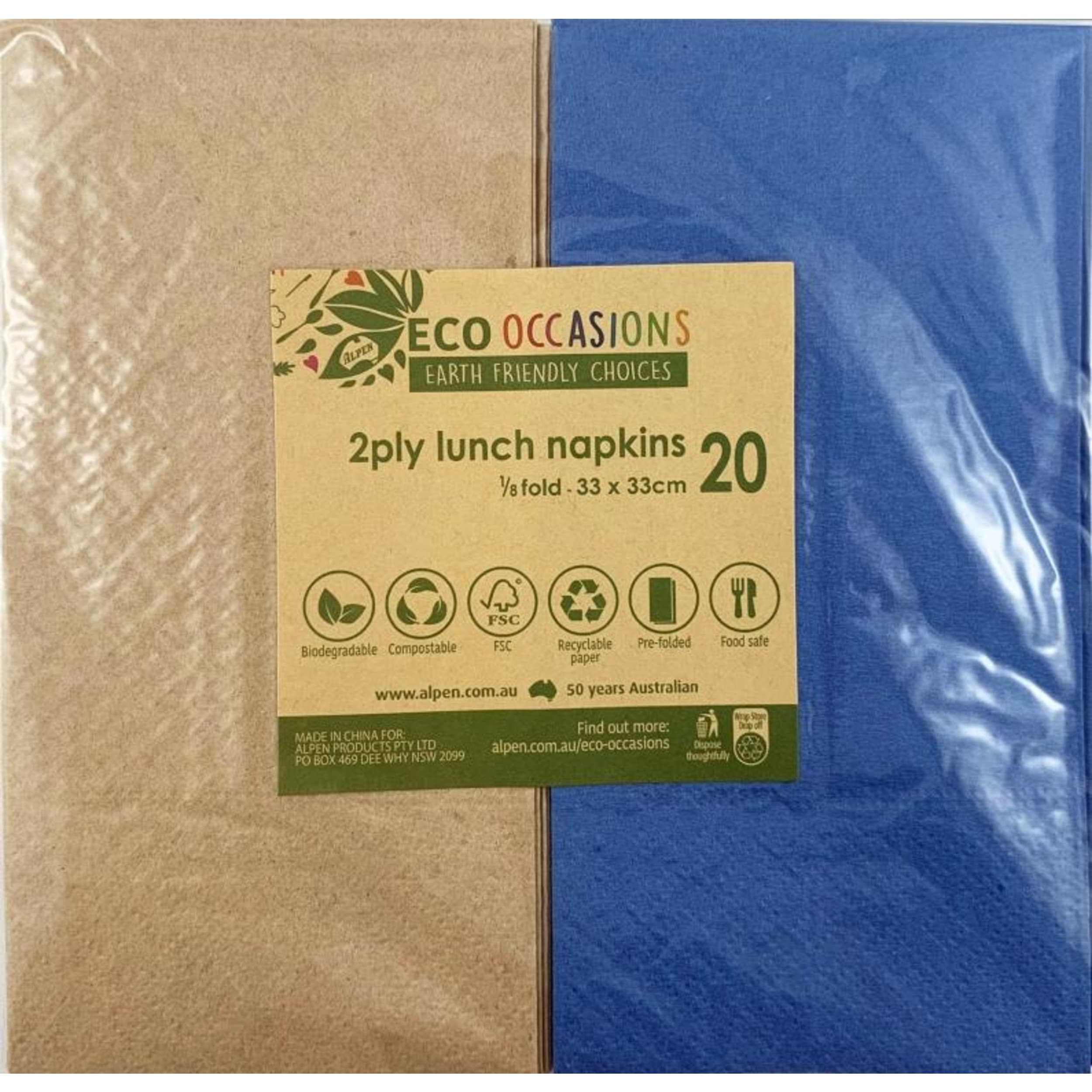 Catering Collection Napkins Lunch 1/8 fold Dark Blue & Kraft (20 Pack)
