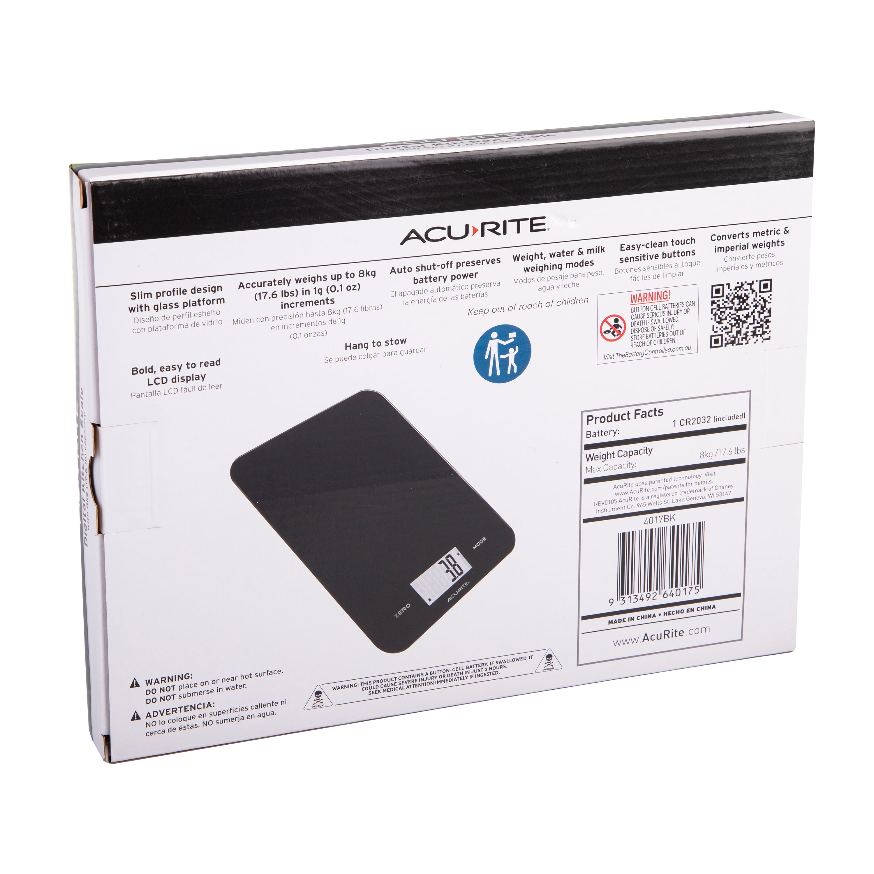 Acurite Large Slimline Digital Scale 1g/8kg - Black