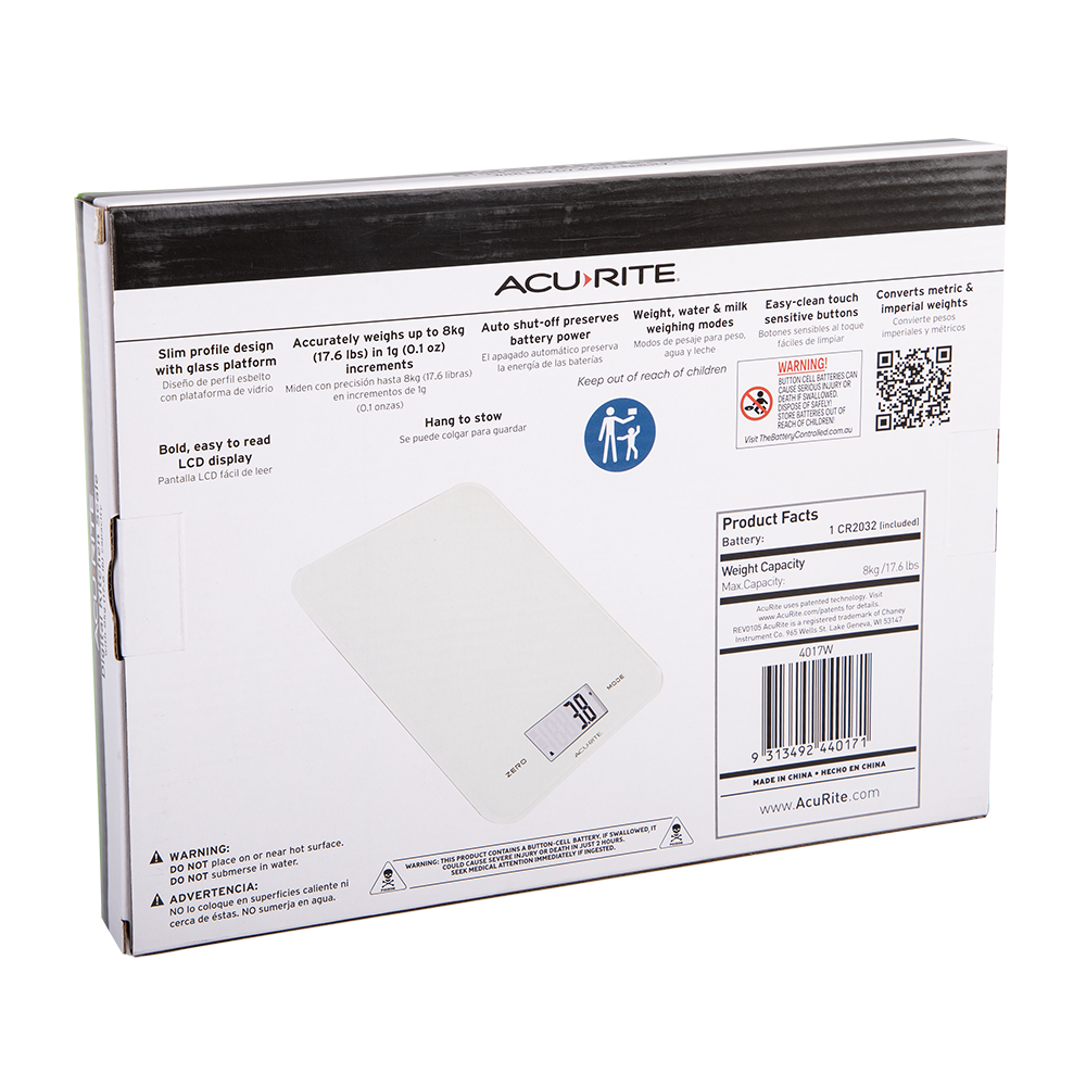 Acurite Large Slimline Digital Scale 1g/8kg - White