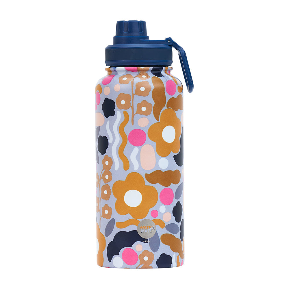 Annabel Trends Stainless Steel Watermate Drink Bottle 950ml Floral Puzzle Mustard