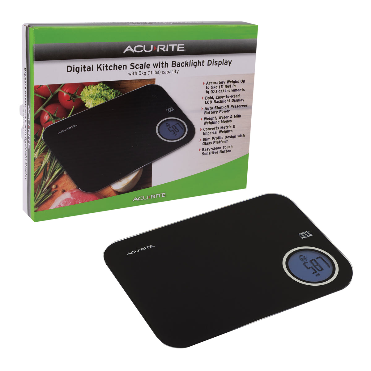 Acurite "Stella" Digital Scale W/ Backlight Display 1g/5kg - Black