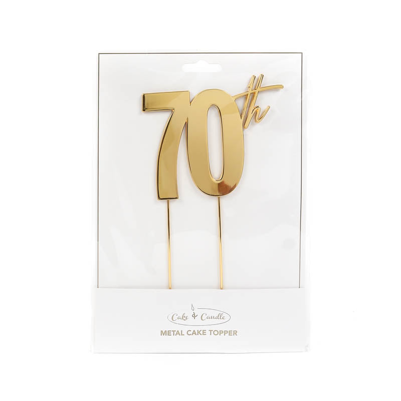 Cake & Candle Metal Cake Topper 70th Gold