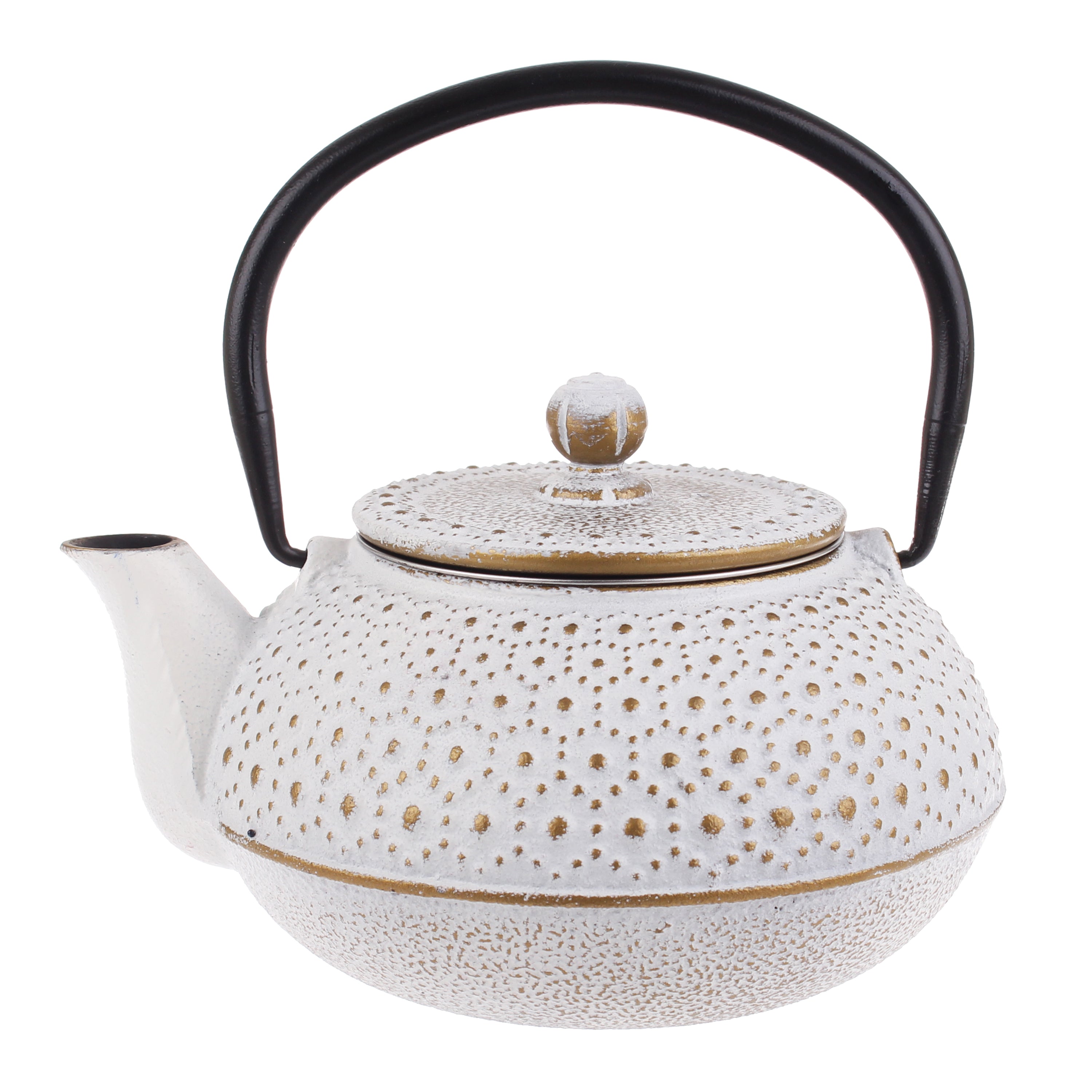 Teaology Cast Iron Teapot 600ml - Beaded - White/Gold