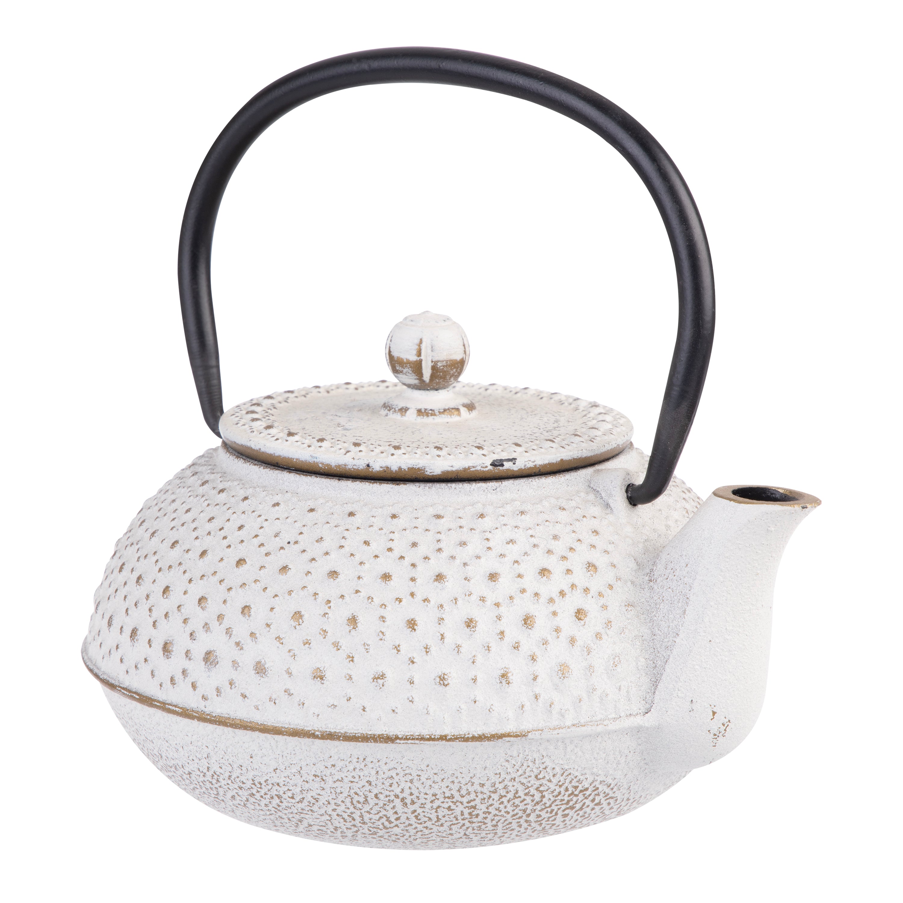 Teaology Cast Iron Teapot 600ml - Beaded - White/Gold