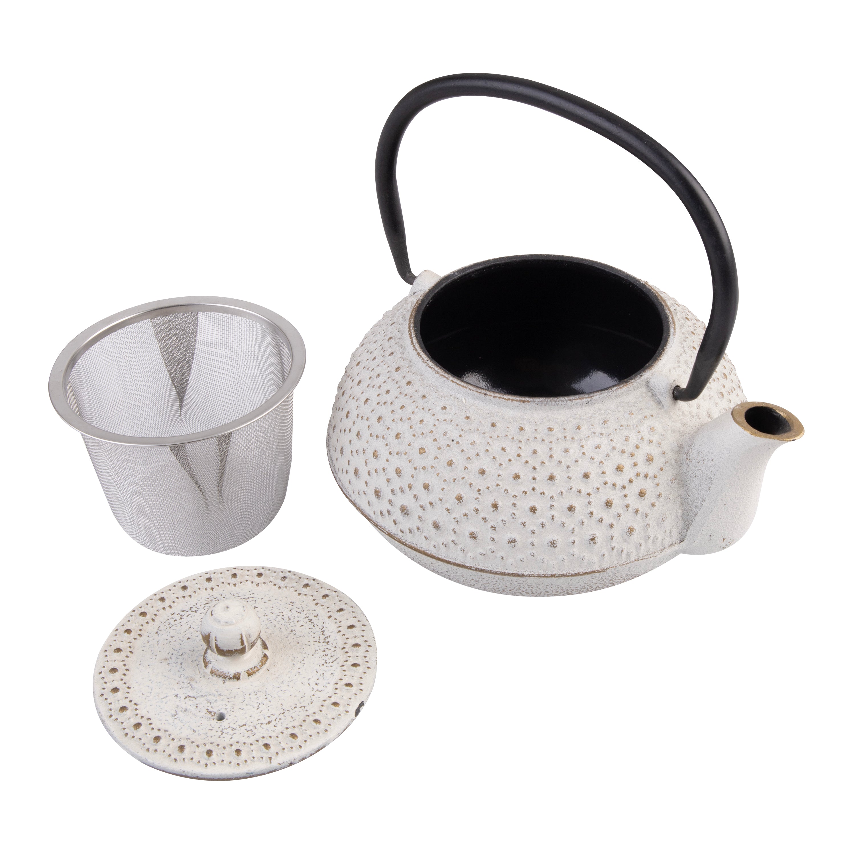 Teaology Cast Iron Teapot 600ml - Beaded - White/Gold