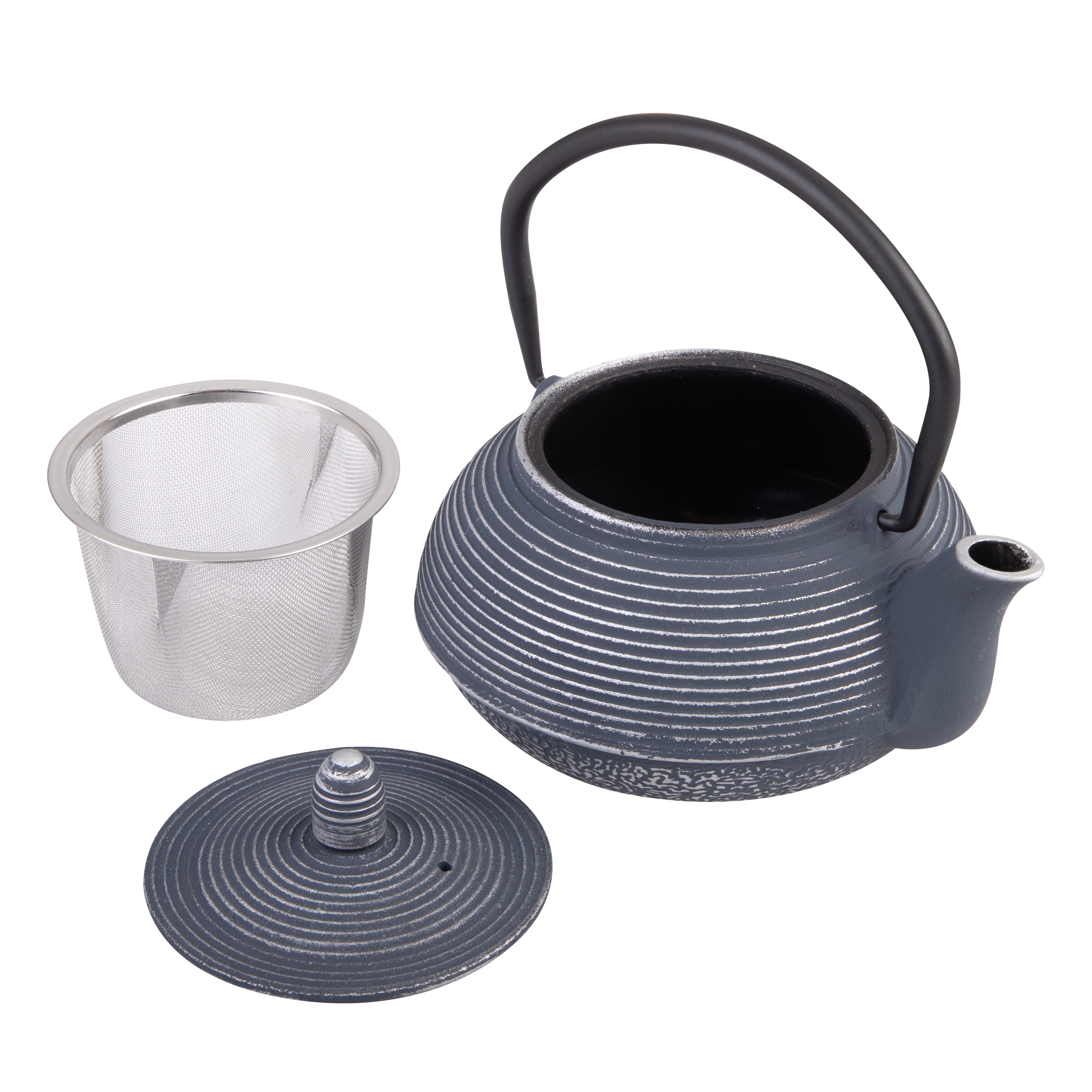 Teaology Cast Iron Teapot 600ml - Linear - Dark Blue/Silver