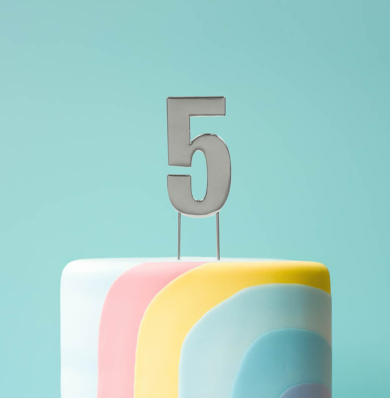 Cake & Candle Bold Cake Topper Number 5 Silver