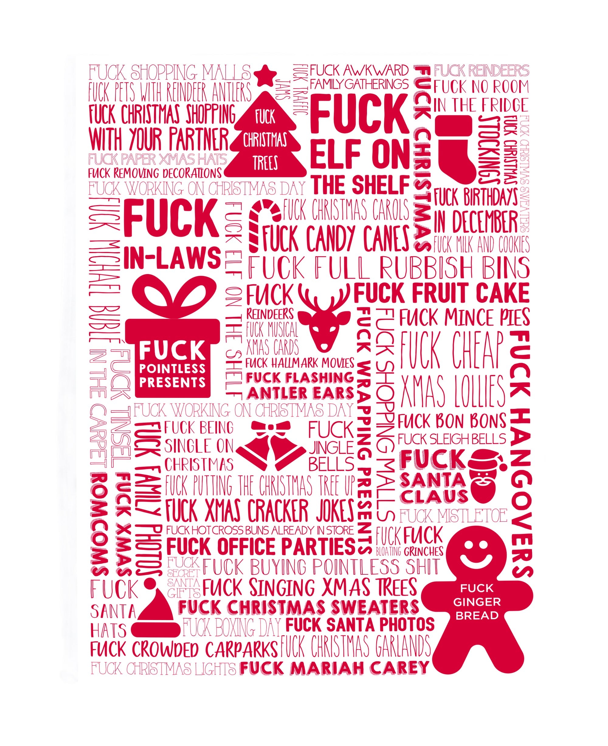 Annabel Trends Tea Towel F Word Xmas Red