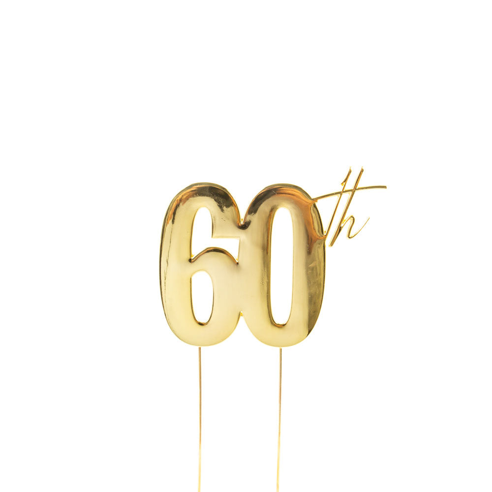 Cake & Candle Metal Cake Topper 60th Gold