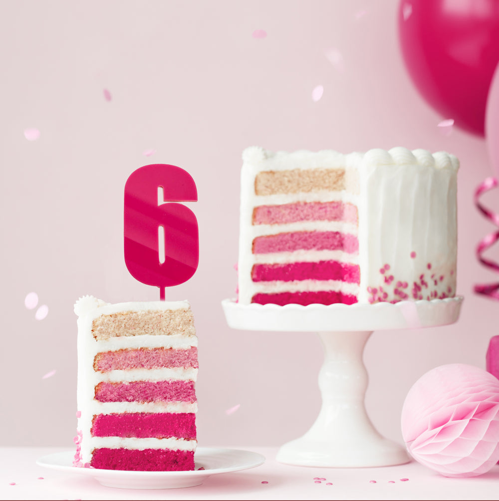 Cake & Candle Mega Number 6 Cake Topper Pink