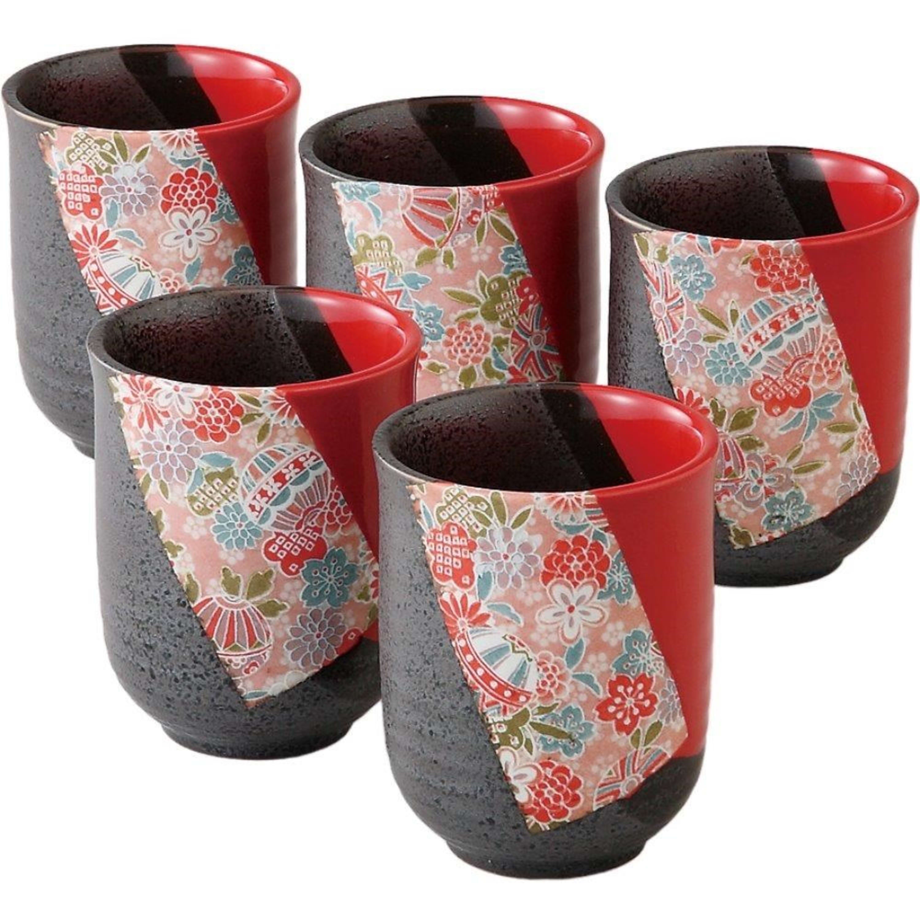 Omotenashi Vermilion Yuzen 5 Piece Cup Set 8x6.5cm