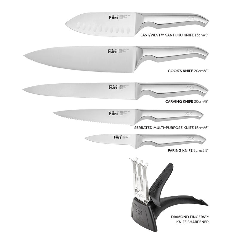 Furi Pro Stainless Steel 7 Piece Knife Block Set