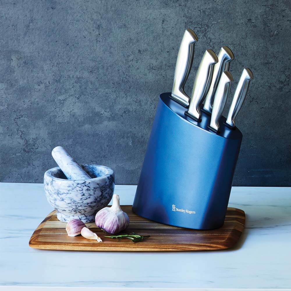 Stanley Rogers Modern Steel Metallic Baltic Blue 6 Piece Knife Block Set