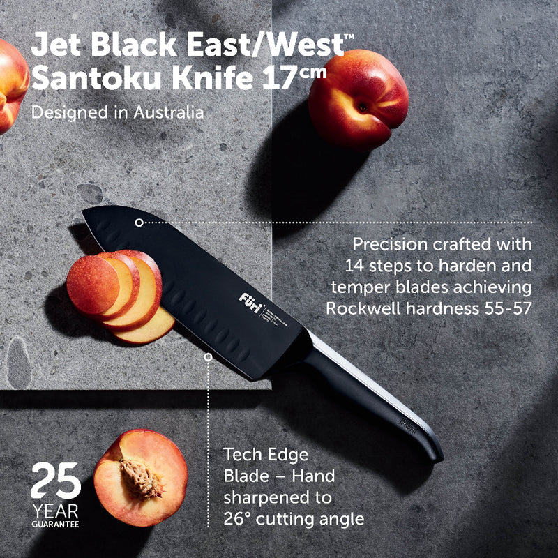 Furi Jet Black East West Santoku Knife 17cm