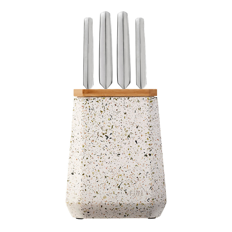 Furi Radial Stone 5 Piece Knife Block Set - Olive Terrazzo