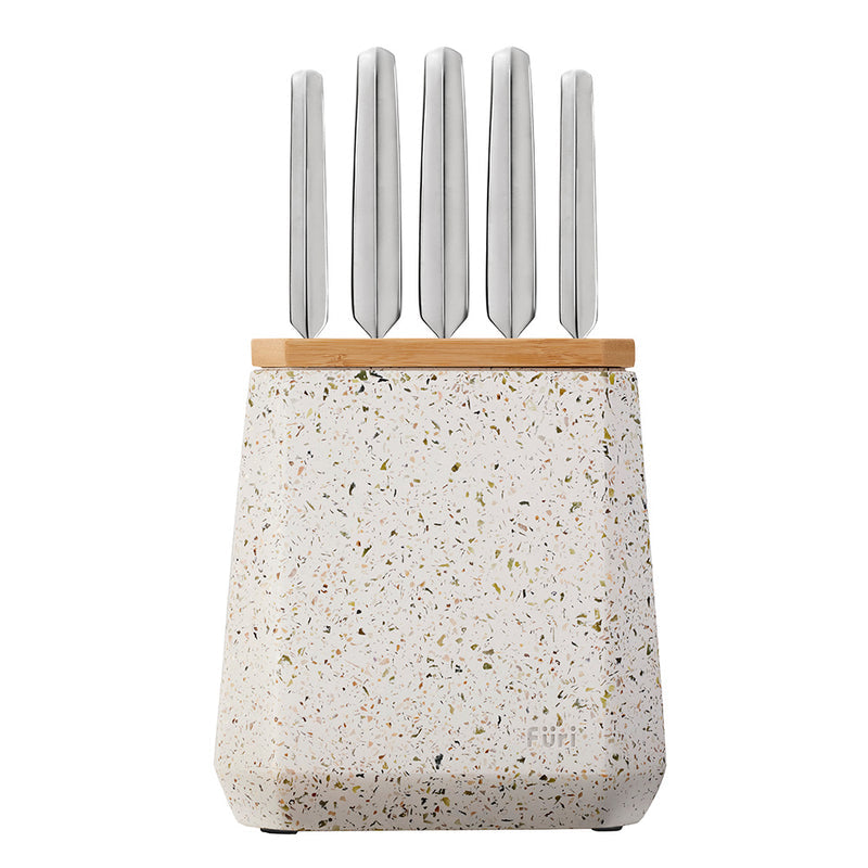 Furi Radial Stone 6 Piece Knife Block Set - Olive Terrazzo
