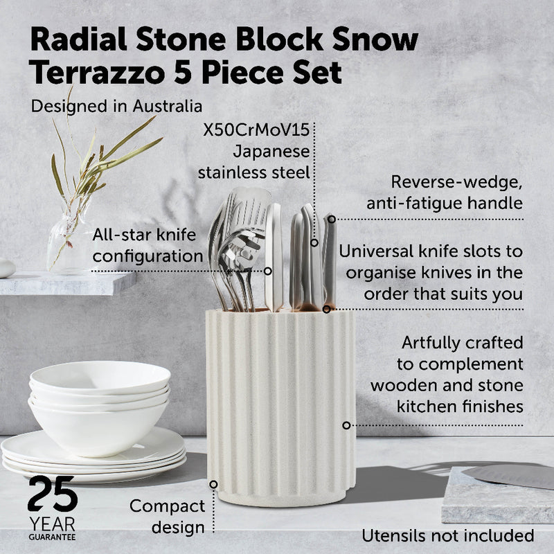 Furi Radial Stone 5 Piece Knife Block Set - Snow