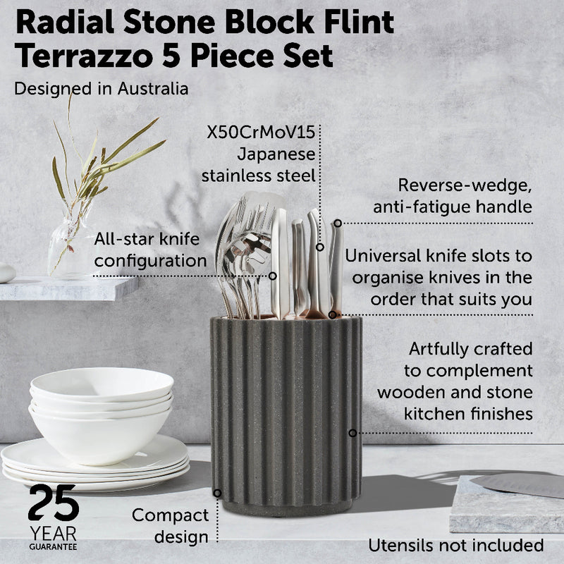 Furi Radial Stone 5 Piece Knife Block Set - Flint