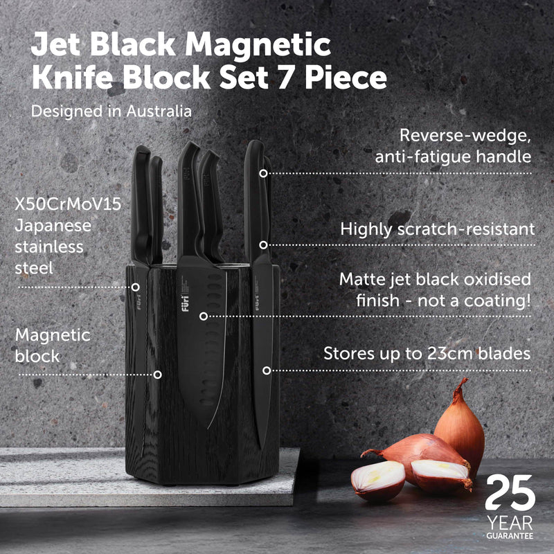 Furi Pro Jet Black Magnetic Hexagonal 7 Piece Knife Block Set