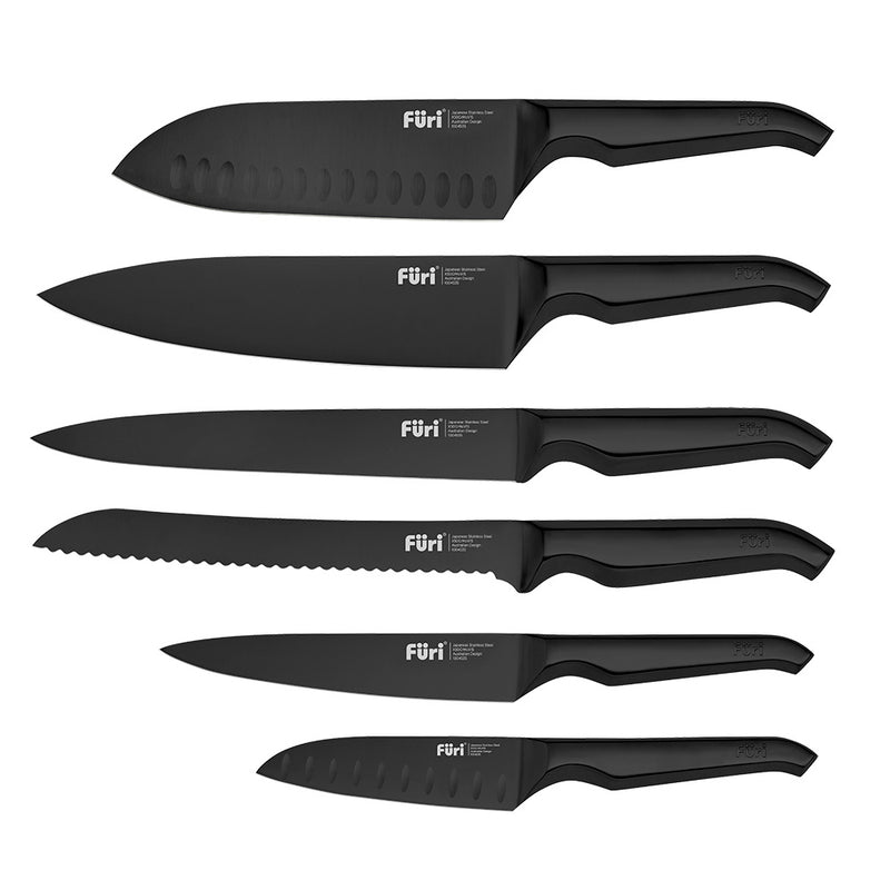 Furi Pro Jet Black Magnetic Hexagonal 7 Piece Knife Block Set