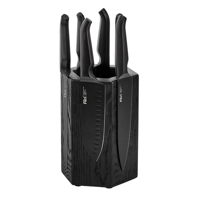 Furi Pro Jet Black Magnetic Hexagonal 7 Piece Knife Block Set