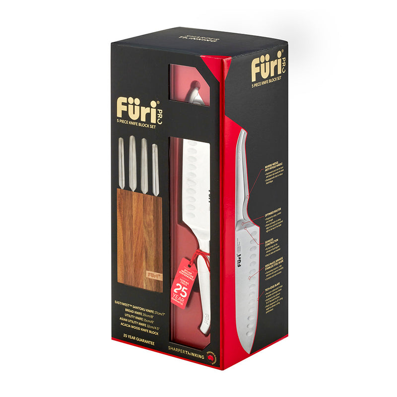 Furi Pro 5 Piece Acacia Knife Block Set
