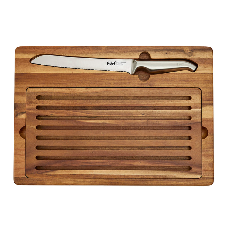 Furi Double Serrated Bread Knife & Bread Cutting Board Set