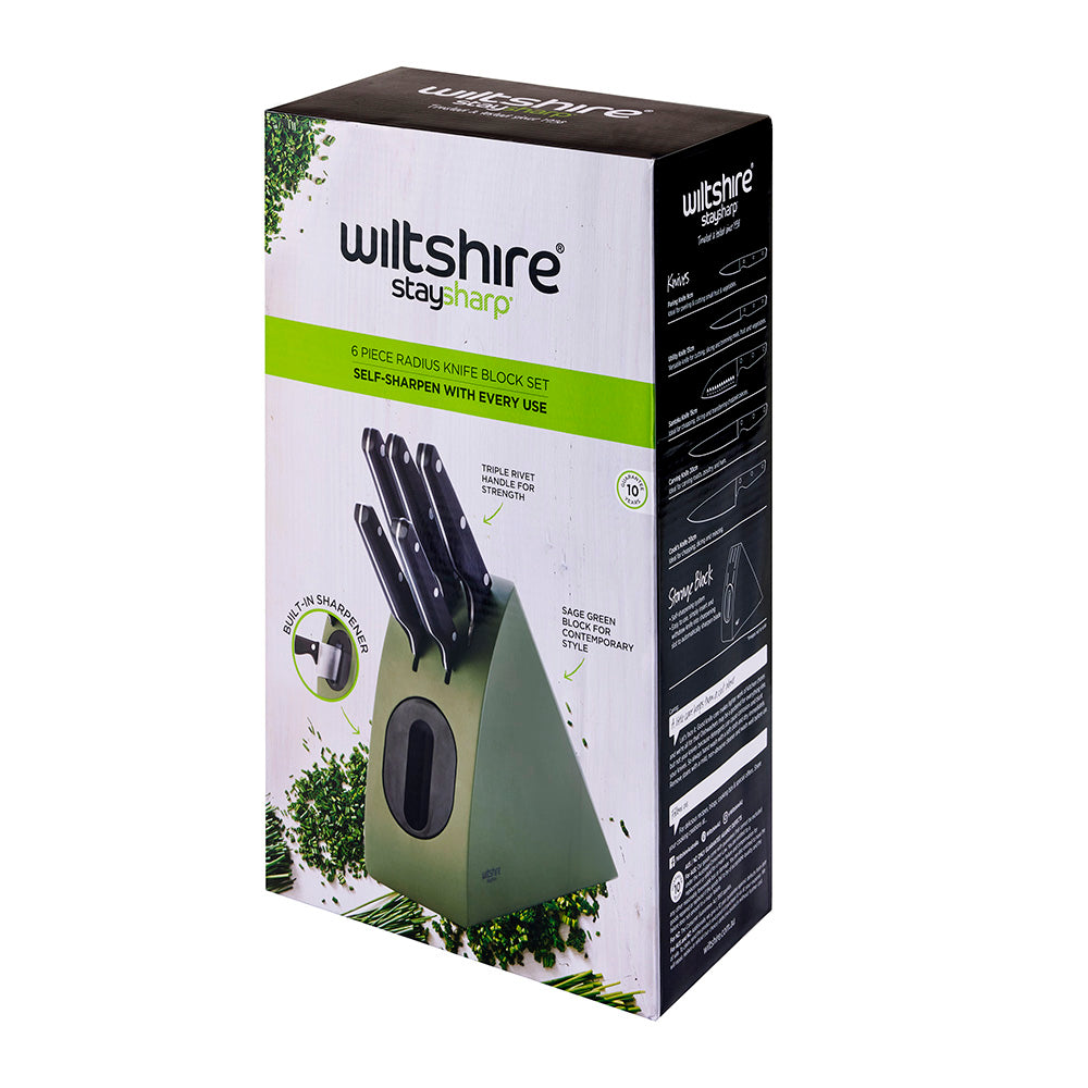 Wiltshire Staysharp Triple Rivet Sage Radius 6 Piece Knife Block Set